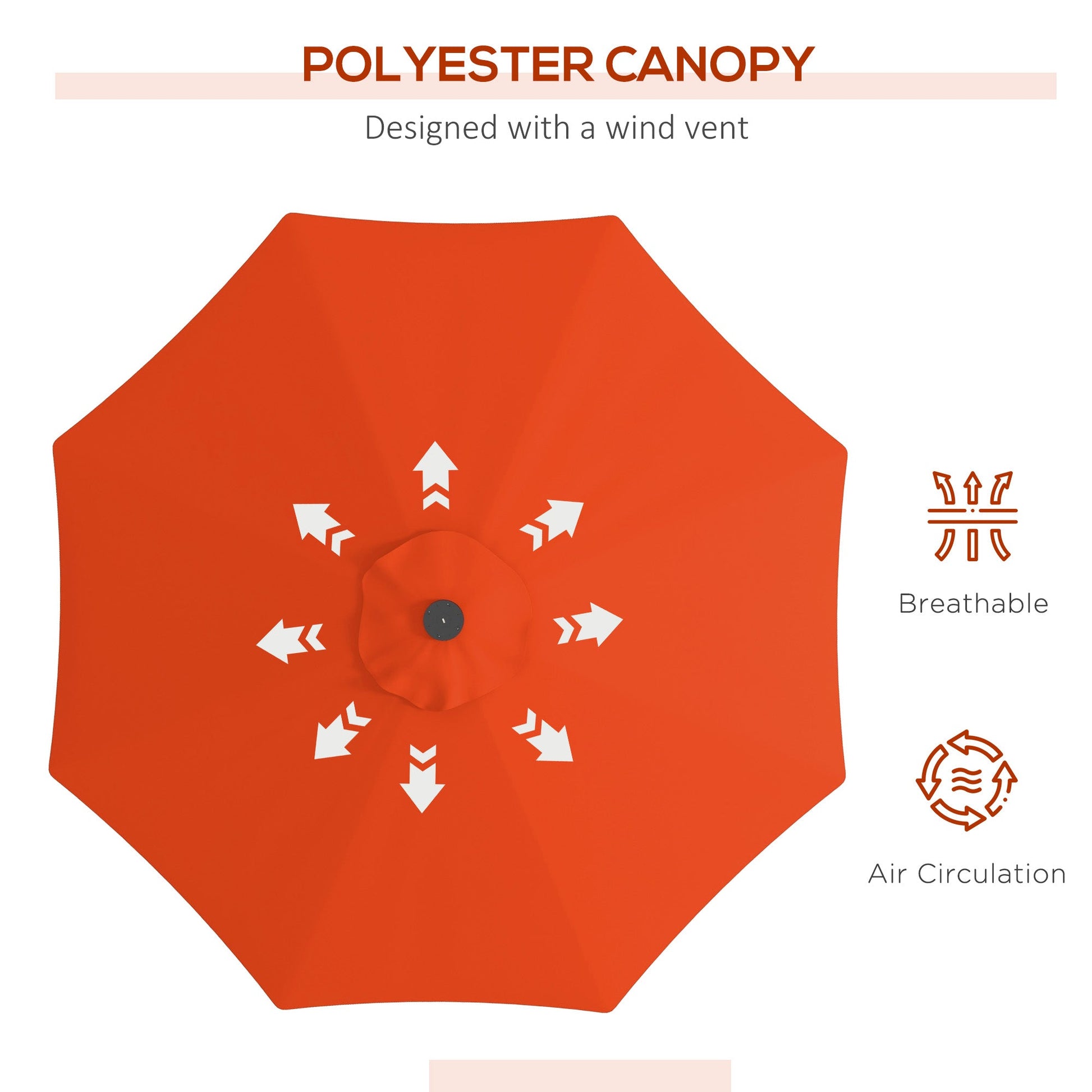 2.7m Patio Garden Umbrella Outdoor Parasol with Tilt Crank and 24 LEDs Lights (Orange)