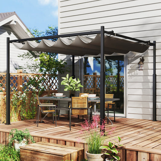 3 x 3(m) Metal Pergola with Retractable Roof and Magnetic Fixture, Outdoor Gazebo Garden Pergola Kit Sun Shade Canopy, UPF30+, 80mm Metal Column, Grey