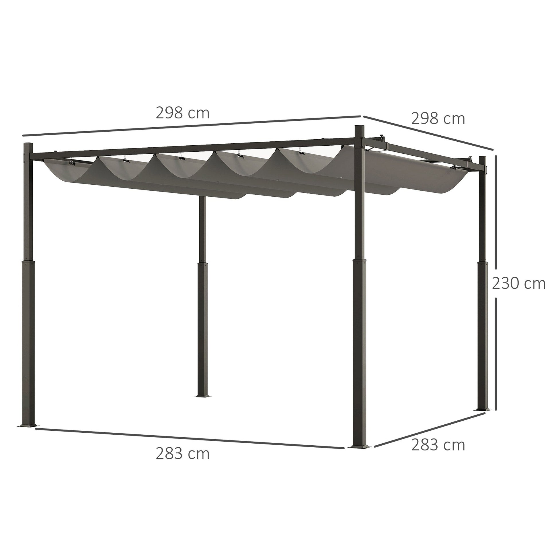 3 x 3(m) Metal Pergola with Retractable Roof and Magnetic Fixture, Outdoor Gazebo Garden Pergola Kit Sun Shade Canopy, UPF30+, 80mm Metal Column, Grey