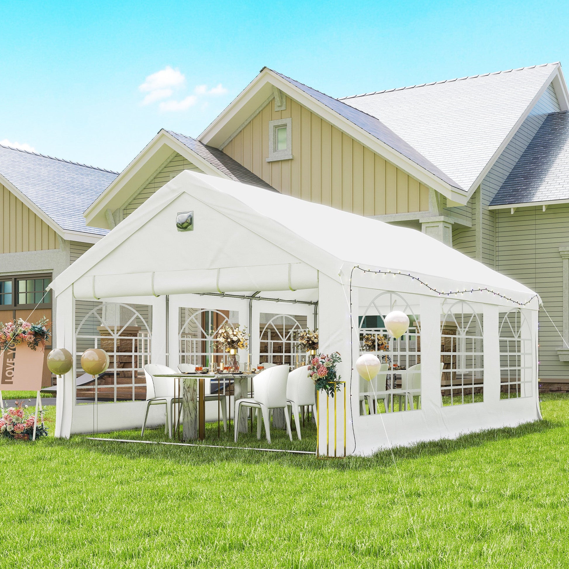 4 x 6 m Gazebo with sides, Outdoor Marquee Party Tent with 4 Removable Sidewalls for Wedding, Events, White