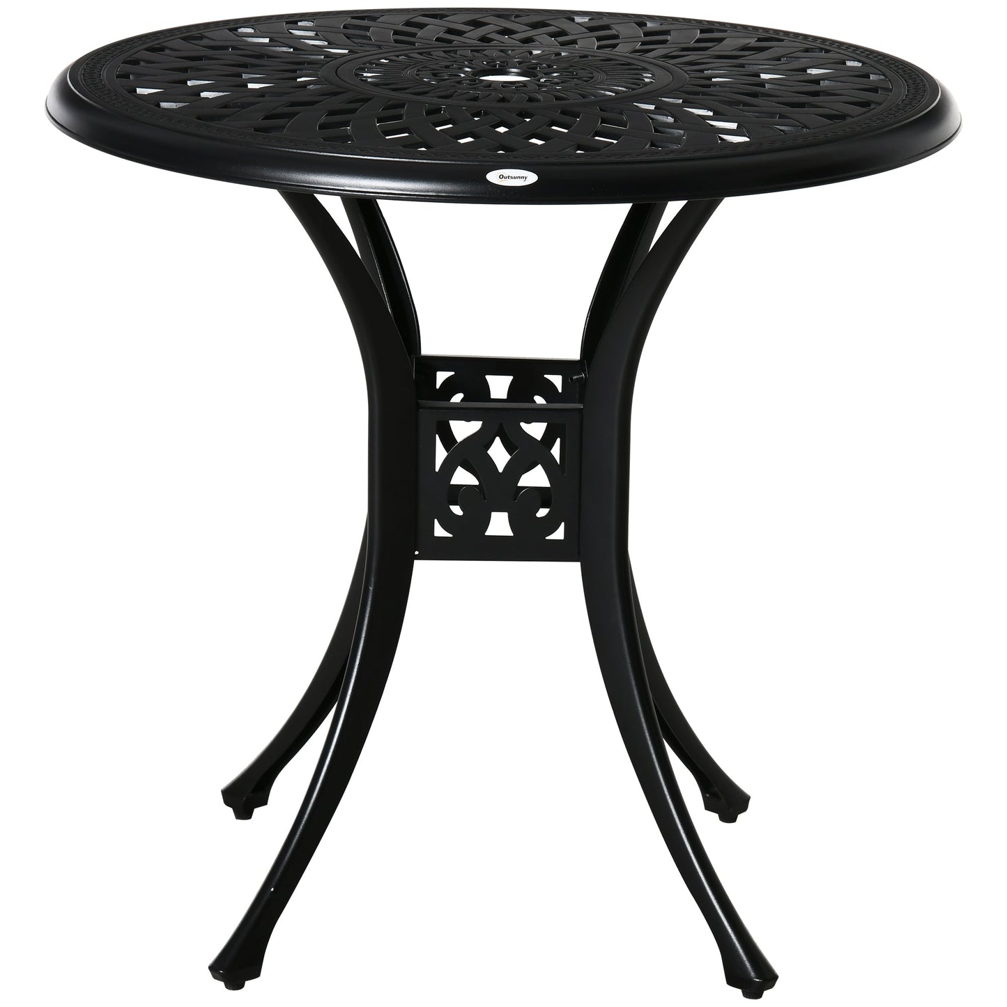 78 cm Round Garden Dining Table with Parasol Hole Antique Cast Aluminium Outdoor Table Only, Black