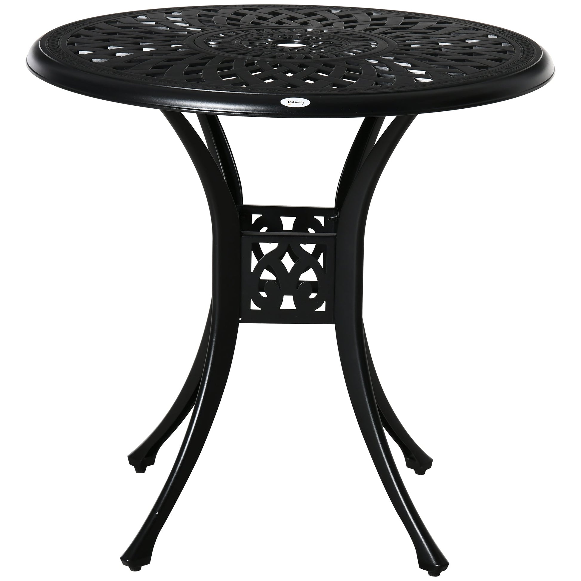 78 cm Round Garden Dining Table with Parasol Hole Antique Cast Aluminium Outdoor Table Only, Black