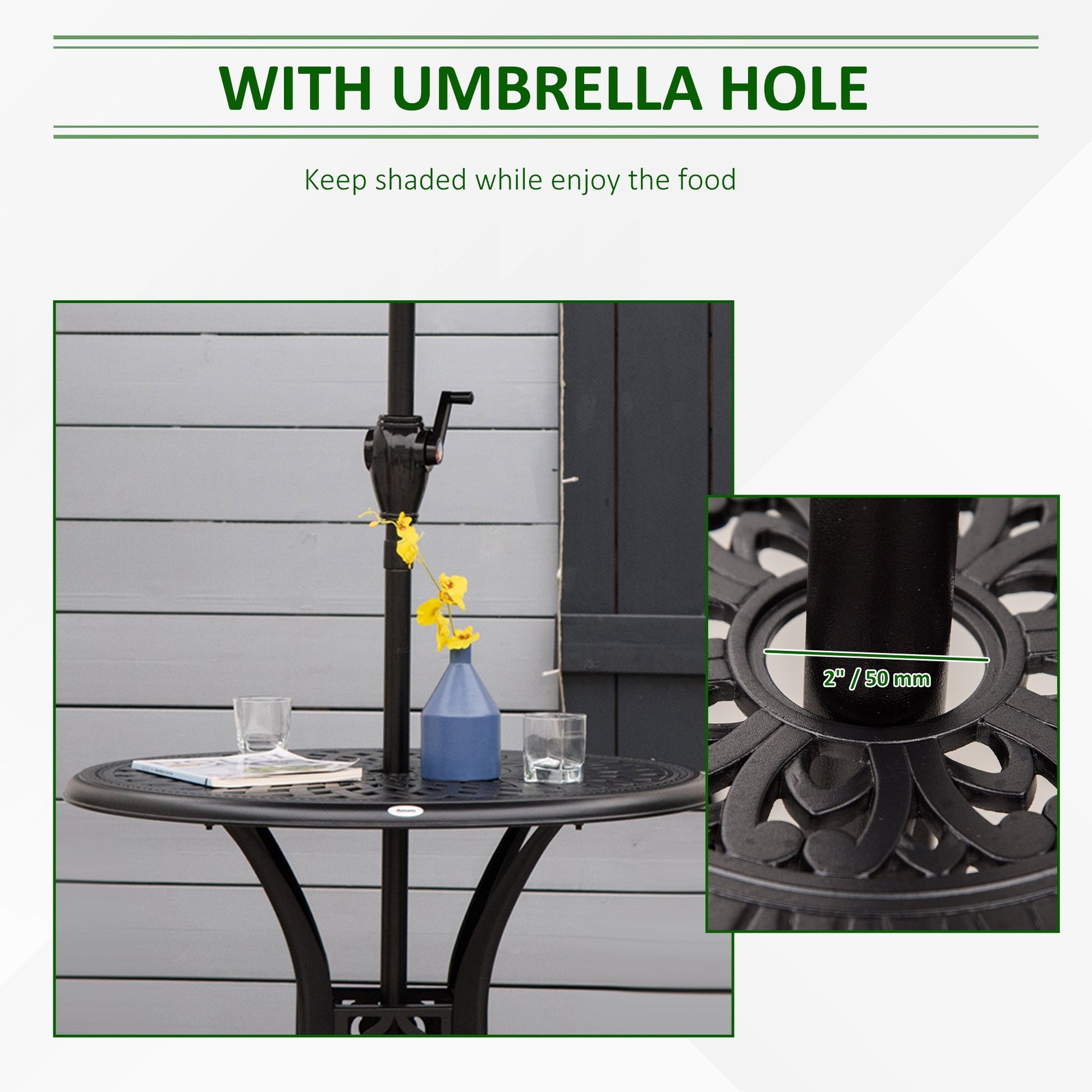78 cm Round Garden Dining Table with Parasol Hole Antique Cast Aluminium Outdoor Table Only, Black