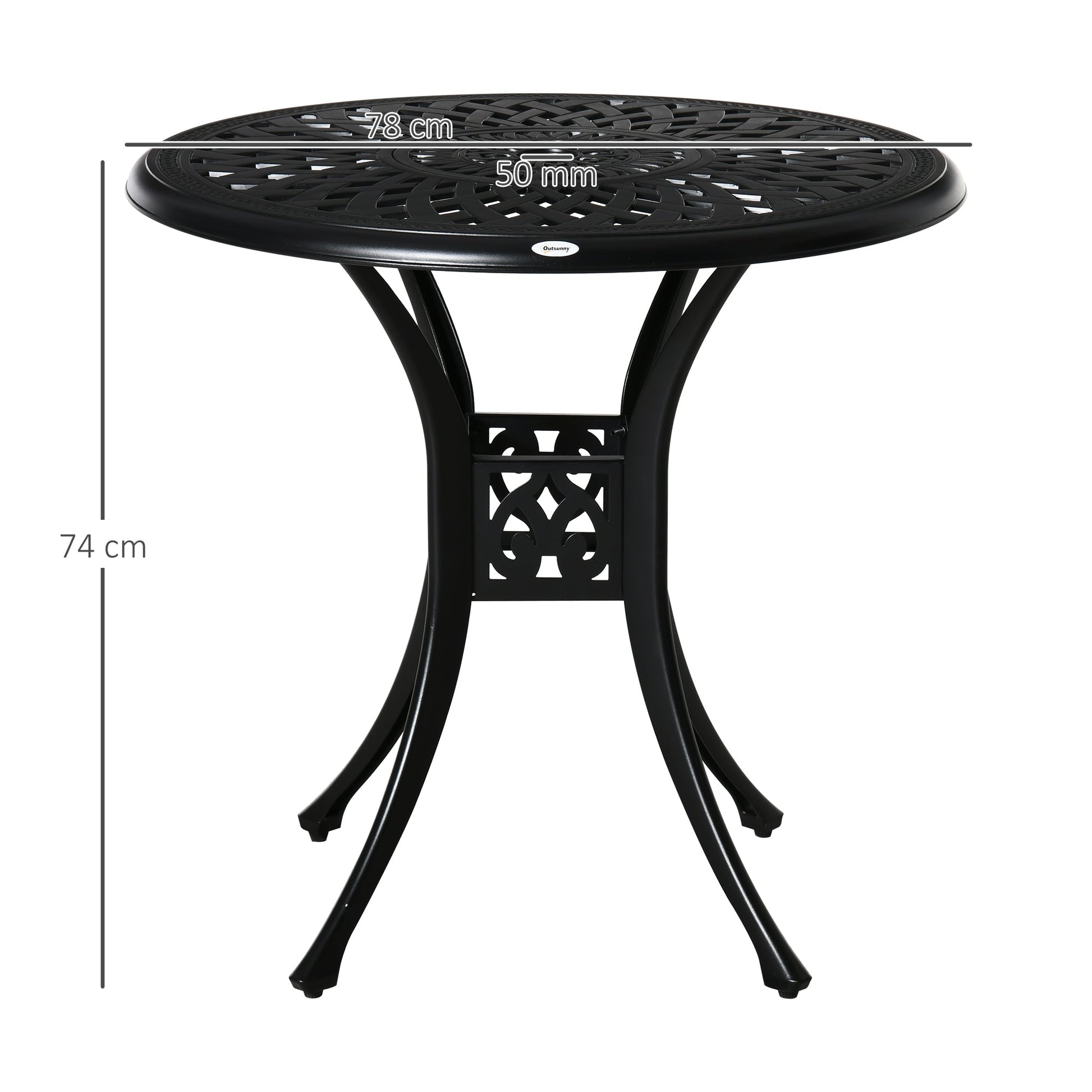 78 cm Round Garden Dining Table with Parasol Hole Antique Cast Aluminium Outdoor Table Only, Black