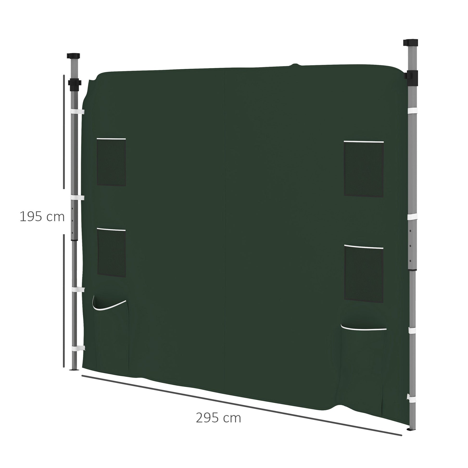 Gazebo Side Panel, Canopy Sidewall Panel with 4 Mesh Bags and 2 Storage Pockets for 3 x 3 m Straight Leg Pop Up Gazebos, 1 Pack Sidewall Only, Green