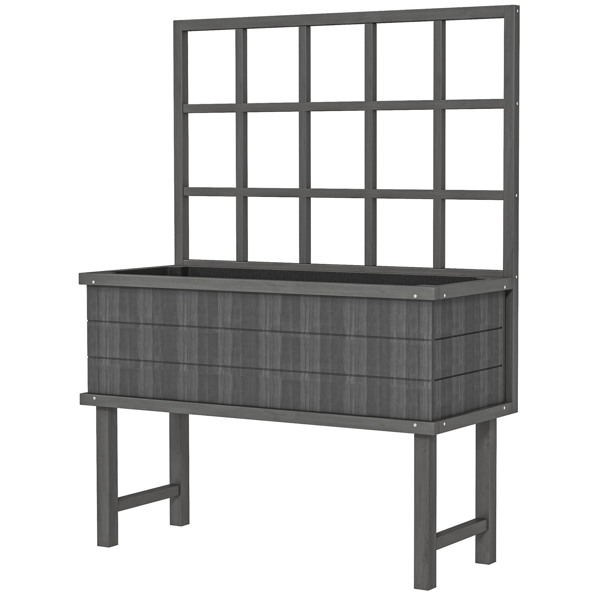 Wooden Raised Planter with Trellis for Vine Climbing Plants, Elevated Garden Bed with Drainage Holes and Bed Liner for Vegetables, Flowers, Herbs, 105 x 45 x 140cm, Grey