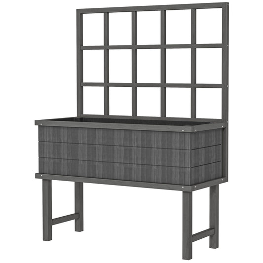 Wooden Raised Planter with Trellis for Vine Climbing Plants, Elevated Garden Bed with Drainage Holes and Bed Liner for Vegetables, Flowers, Herbs, 105 x 45 x 140cm, Grey