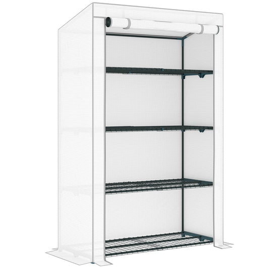 4 Tier Lean-to Mini Greenhouse with Reinforced PE Cover, Portable Small Greenhouse with Roll-Up Door, Grey Hemmed Edging, 110 x 50 x 171cm, Grey