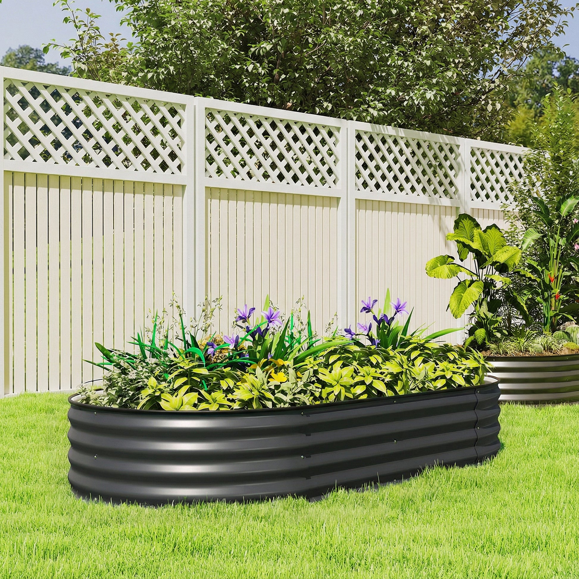 Galvanised Raised Beds for Garden, Metal Elevated Planter Box with Safety Edging, Easy DIY for Growing Flowers, Herbs, Succulents, 180 x 90 x 30cm, Dark Grey