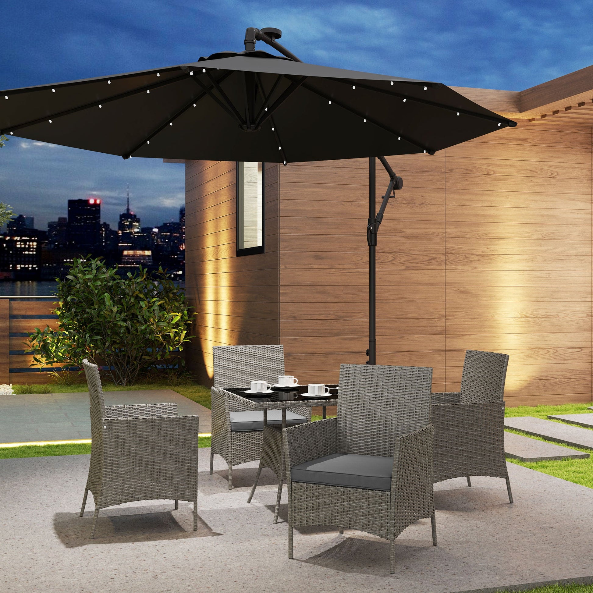 4 Seater Rattan Dining Set with Cushions, 5 Pieces Garden Dining Set with Glass Tabletop, PE Rattan Garden Furniture Set with Dining Table and Armchairs for Patio, Balcony, Light Grey