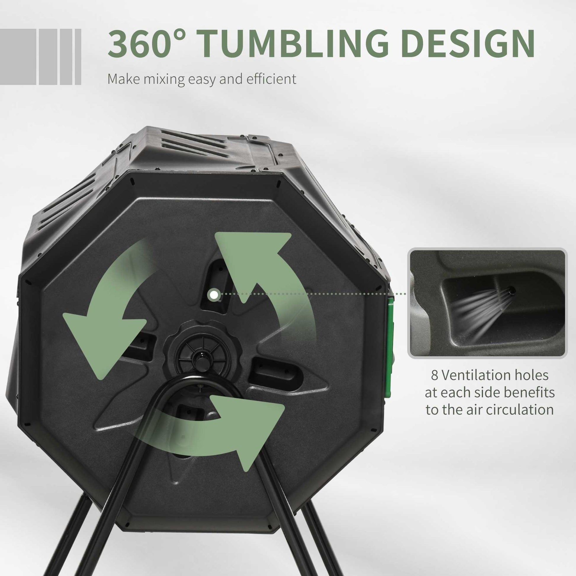160L Tumbling Compost Bin Outdoor Dual Chamber 360° Rotating Composter, Garden Compost Bin w/ Sliding Doors & Solid Steel Frame, Black