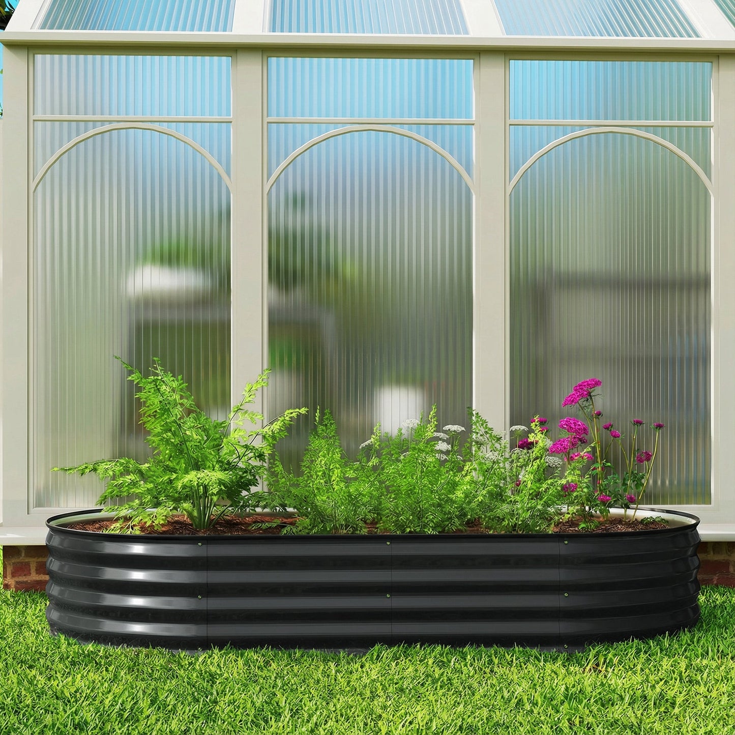Galvanised Raised Beds for Garden, Metal Elevated Planter Box with Safety Edging, Easy DIY for Growing Flowers, Herbs, Succulents, 180 x 90 x 30cm, Dark Grey