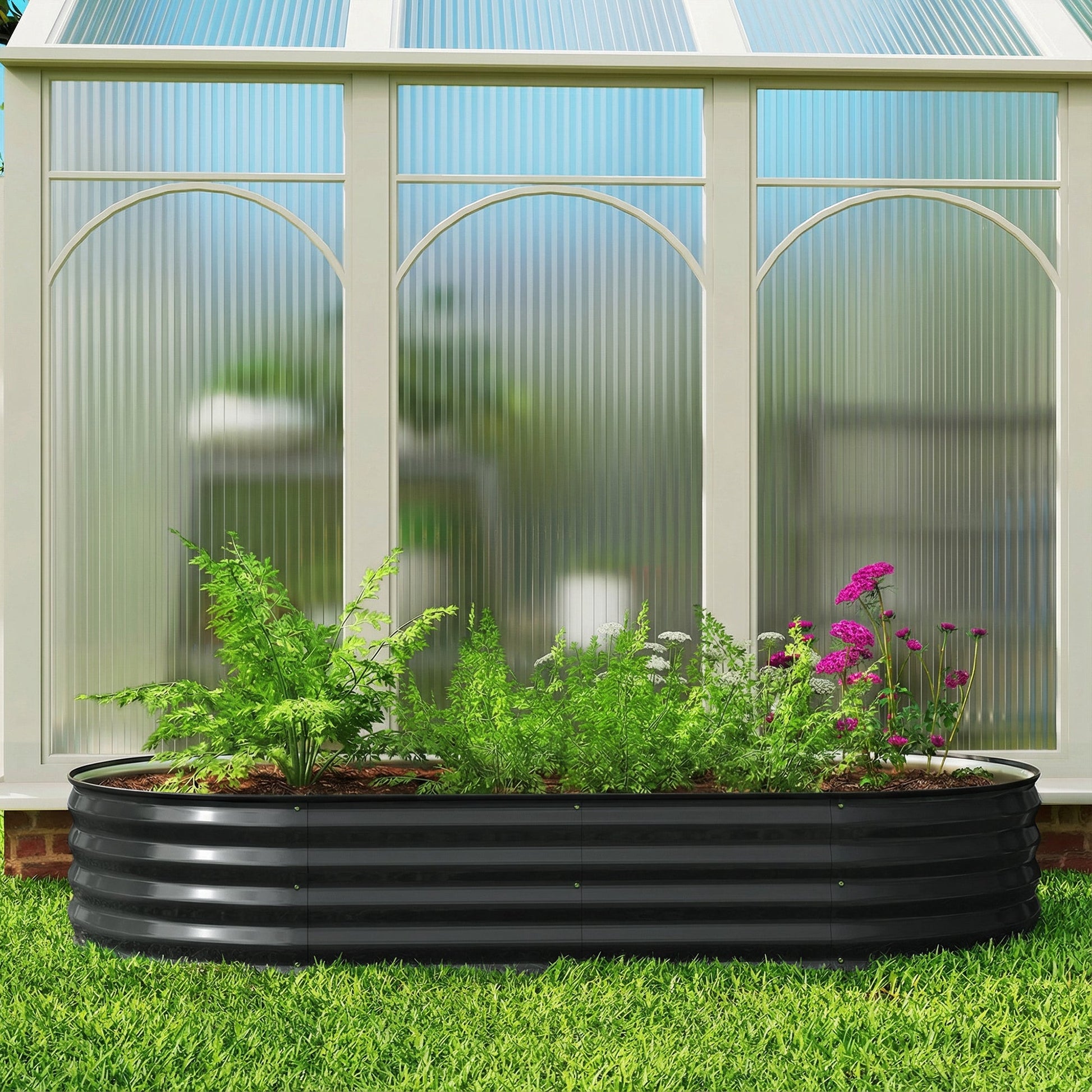 Galvanised Raised Beds for Garden, Metal Elevated Planter Box with Safety Edging, Easy DIY for Growing Flowers, Herbs, Succulents, 180 x 90 x 30cm, Dark Grey