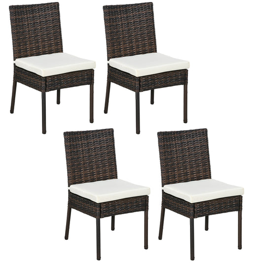 4 Pieces PE Rattan Garden Chairs with Cushion, Patio Wicker Dining Chairs with Backrest for Patio, Deck, Garden, Brown
