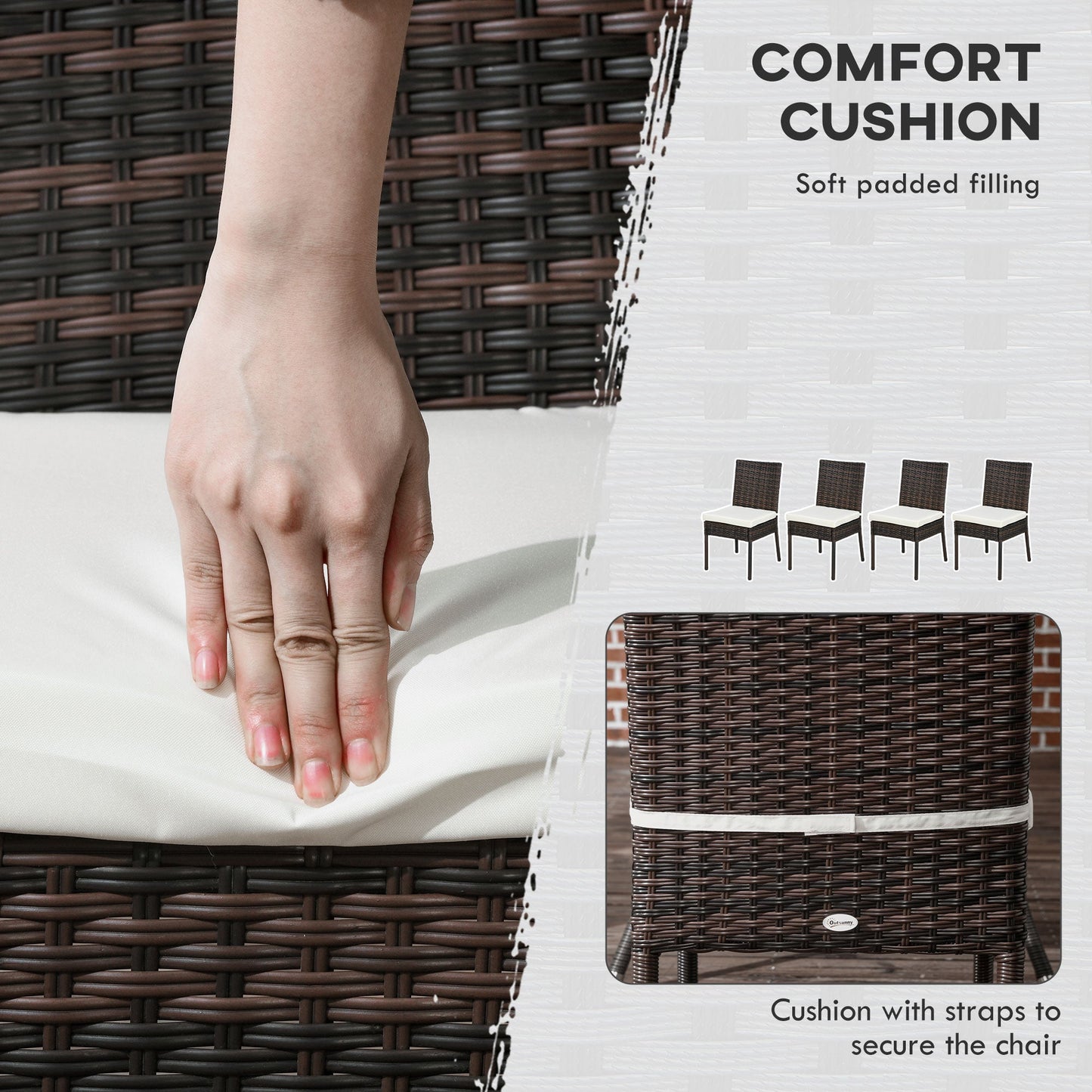 4 Pieces PE Rattan Garden Chairs with Cushion, Patio Wicker Dining Chairs with Backrest for Patio, Deck, Garden, Brown
