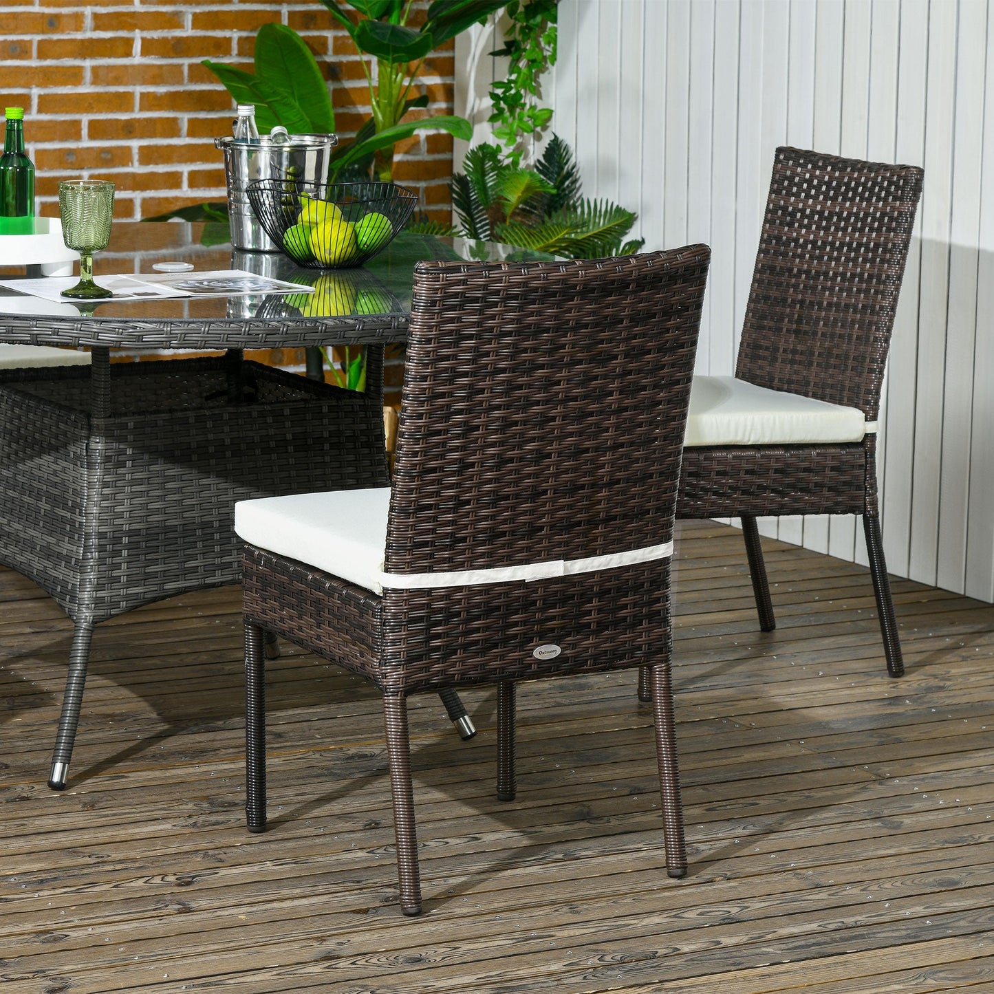 4 Pieces PE Rattan Garden Chairs with Cushion, Patio Wicker Dining Chairs with Backrest for Patio, Deck, Garden, Brown