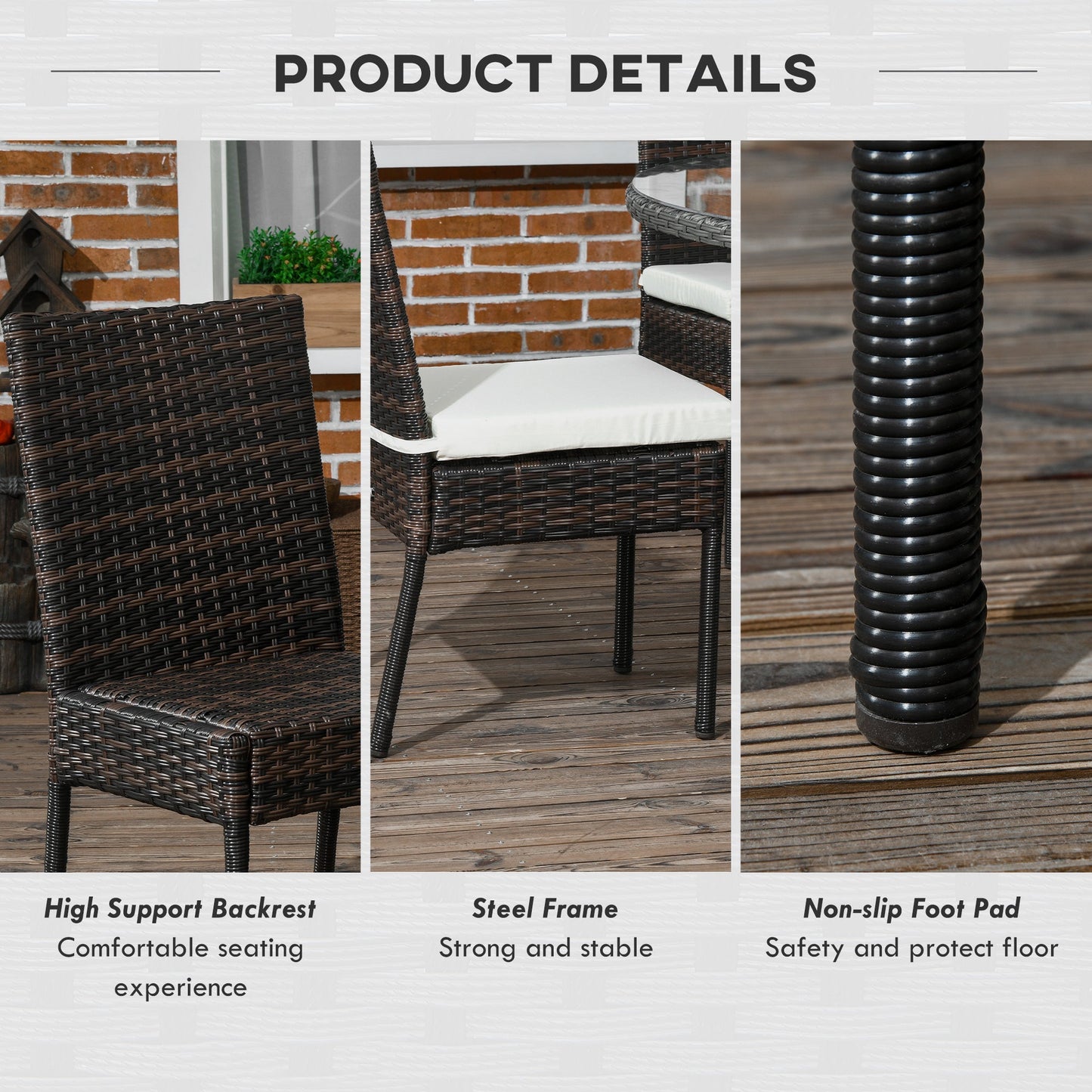 4 Pieces PE Rattan Garden Chairs with Cushion, Patio Wicker Dining Chairs with Backrest for Patio, Deck, Garden, Brown