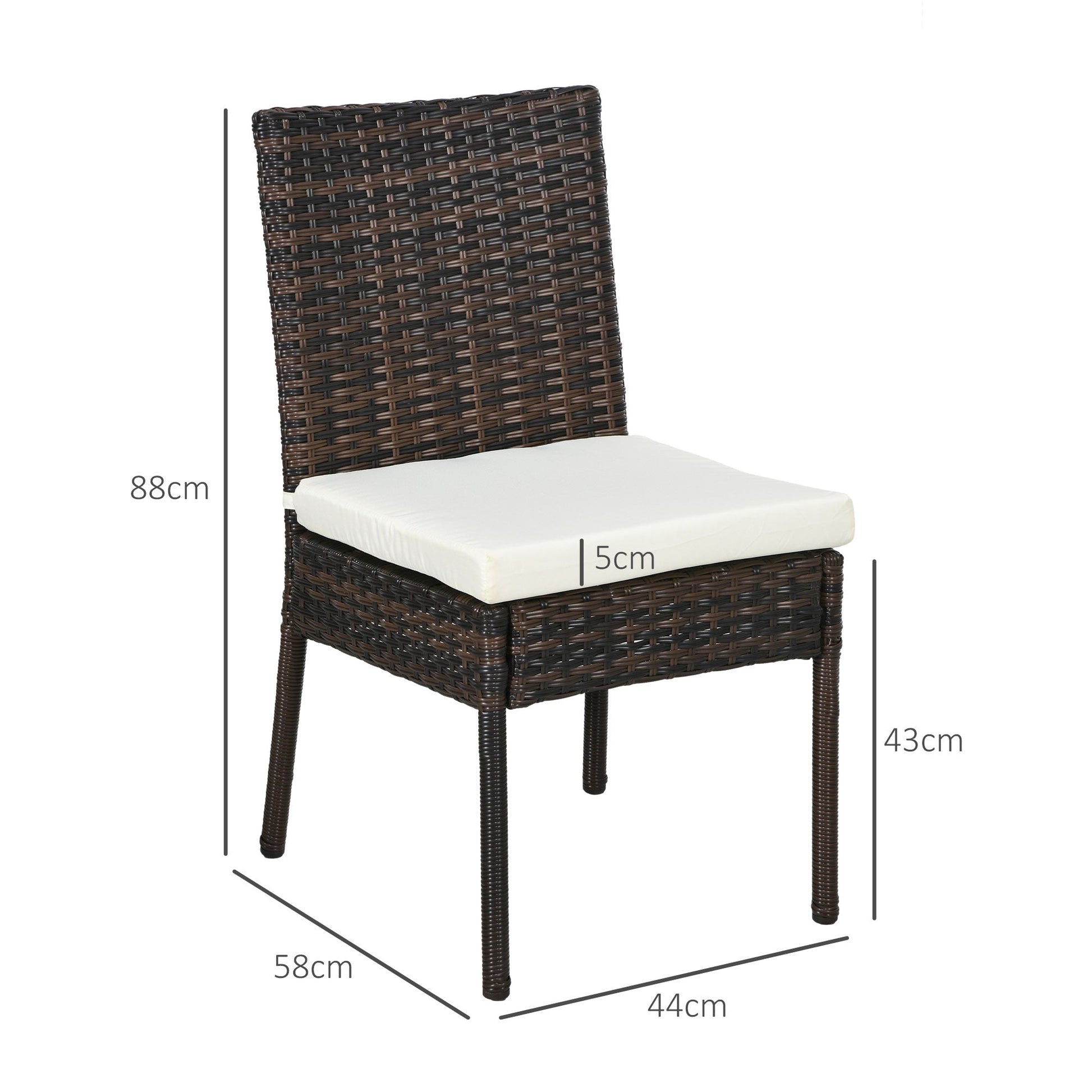 4 Pieces PE Rattan Garden Chairs with Cushion, Patio Wicker Dining Chairs with Backrest for Patio, Deck, Garden, Brown