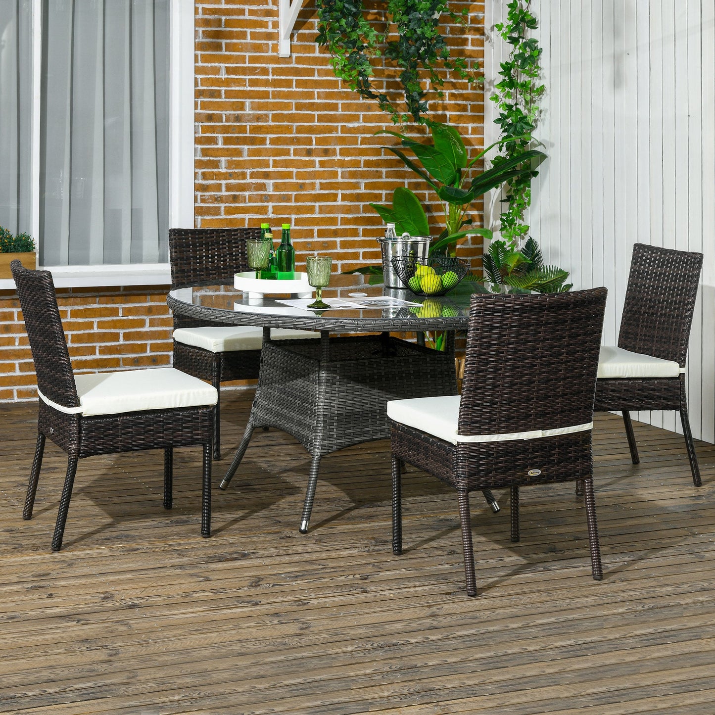 4 Pieces PE Rattan Garden Chairs with Cushion, Patio Wicker Dining Chairs with Backrest for Patio, Deck, Garden, Brown