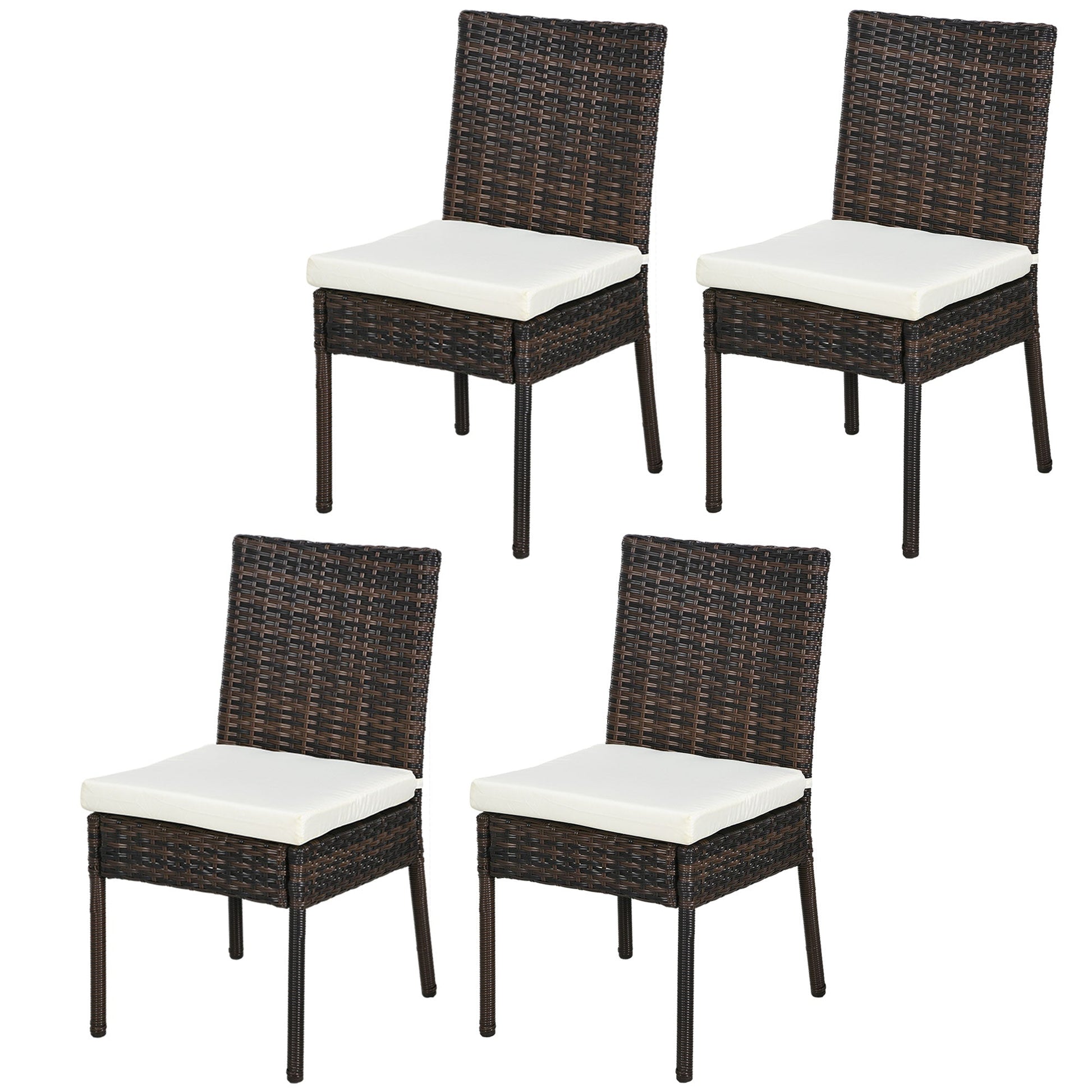 4 Pieces PE Rattan Garden Chairs with Cushion, Patio Wicker Dining Chairs with Backrest for Patio, Deck, Garden, Brown