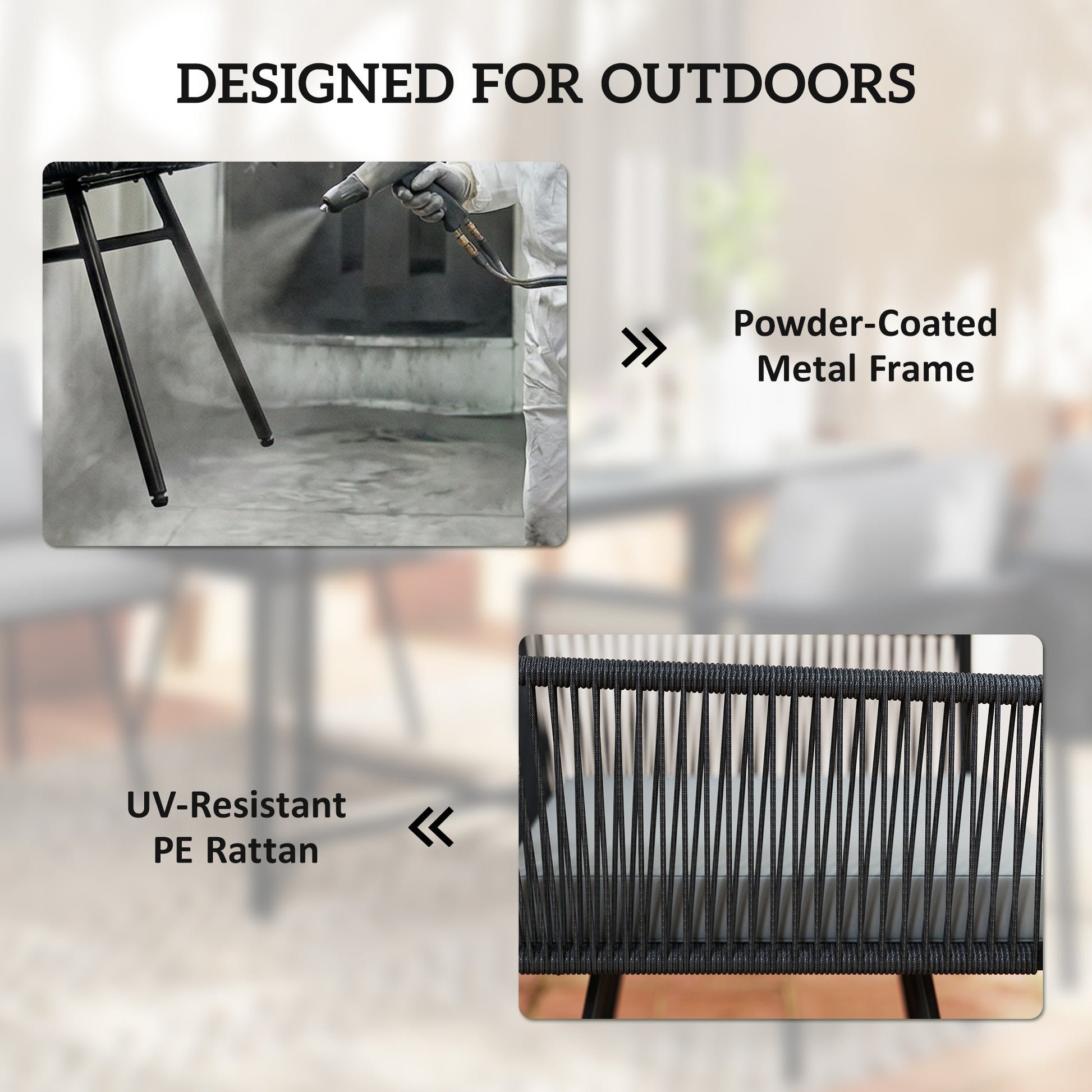 5 Piece Rattan Garden Furniture Set, Garden Dining Set with Wood-Plastic Table and 4 Stackable Chairs, Rattan Table and Chairs with 4 Cushions for Patio, Terrace, Light Grey
