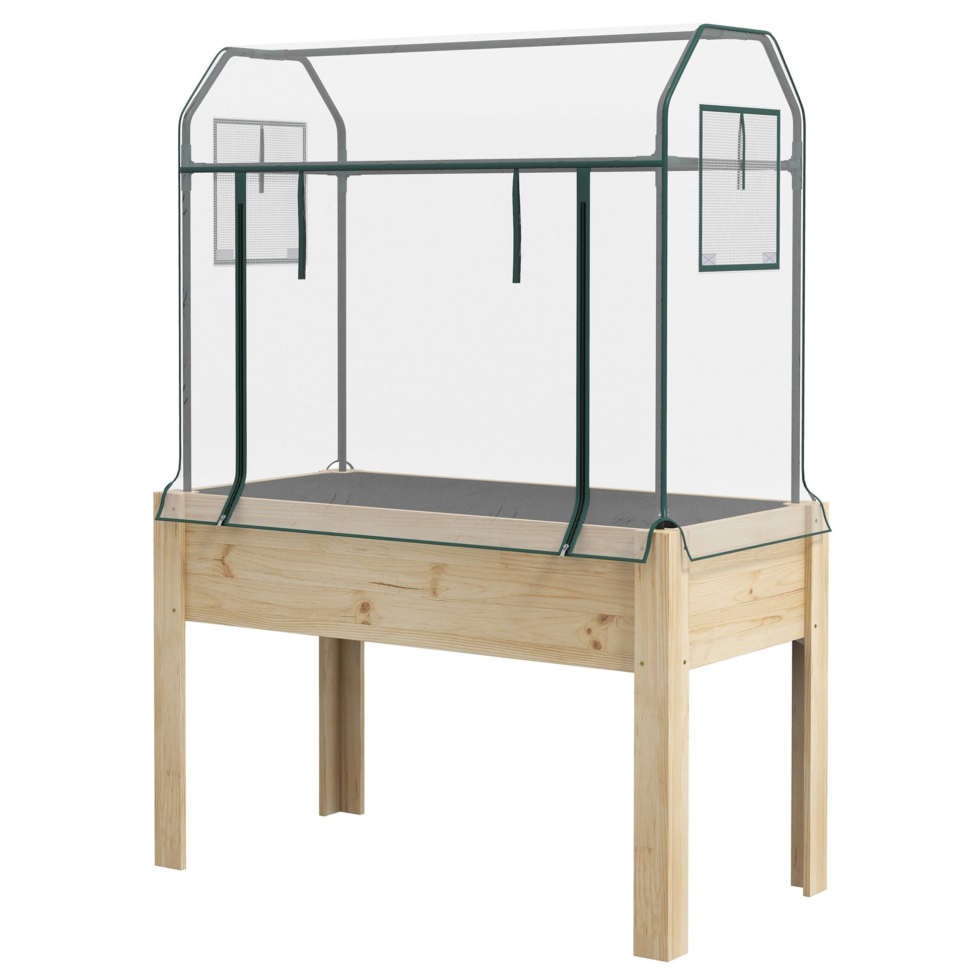 Wooden Raised Planter with Plastic Greenhouse Cover and Bed Liner, Elevated Garden Bed for Vegetables, Flowers, Herbs, 115 x 60 x 165cm, Clear