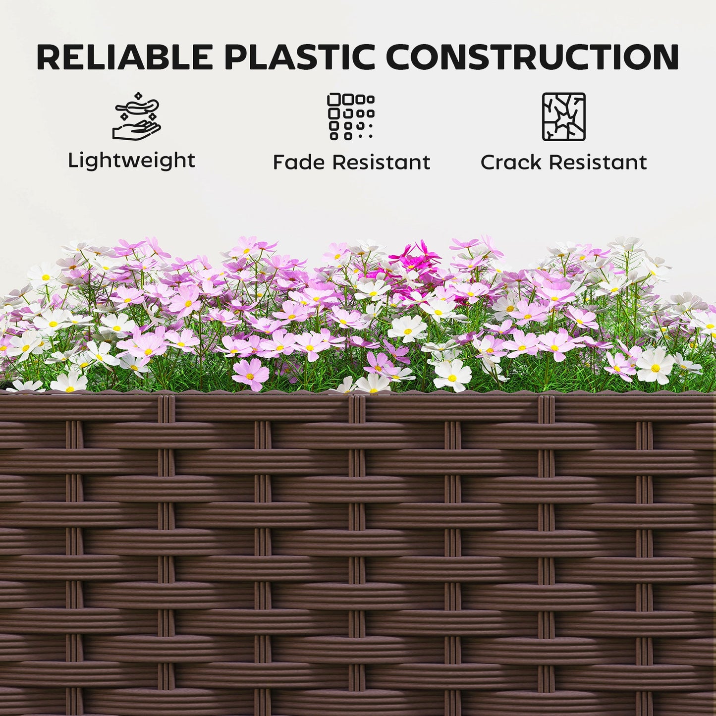 Raised Garden Bed with Trellis, Tomato Cage with Lockable Wheels, Self Watering Planter Box with Drainage Holes and Plugs for Outdoor Patio Climbing Plants, Vines, Vegetables, Flowers, Brown