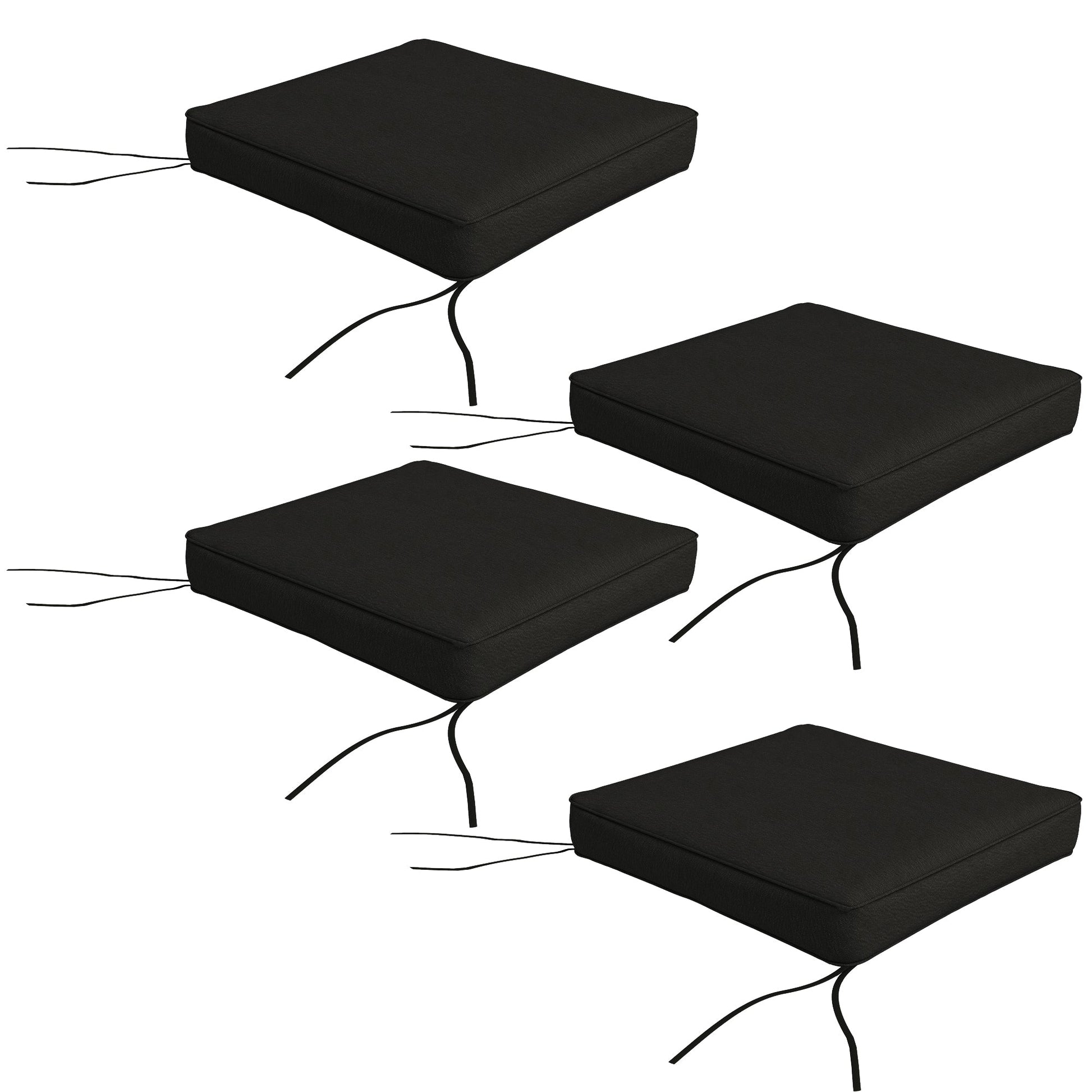 Set of 4 Outdoor Seat Cushions with Ties, Water Repellent Seat Pads for Garden Patio Kitchen Office Chairs, Black