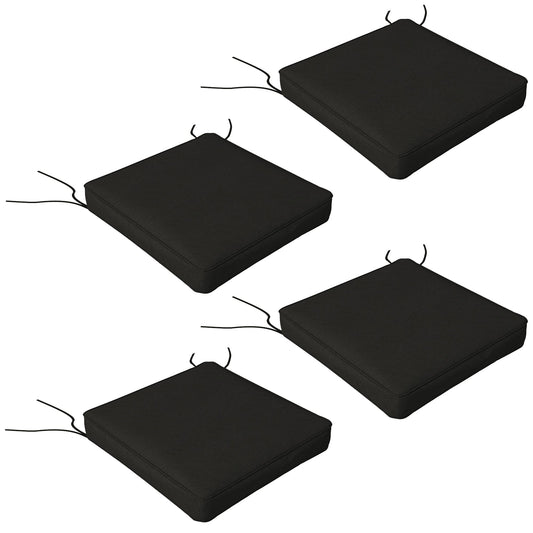 Set of 4 Outdoor Seat Cushions with Ties, Water Repellent Seat Pads for Garden Patio Kitchen Office Chairs, Black