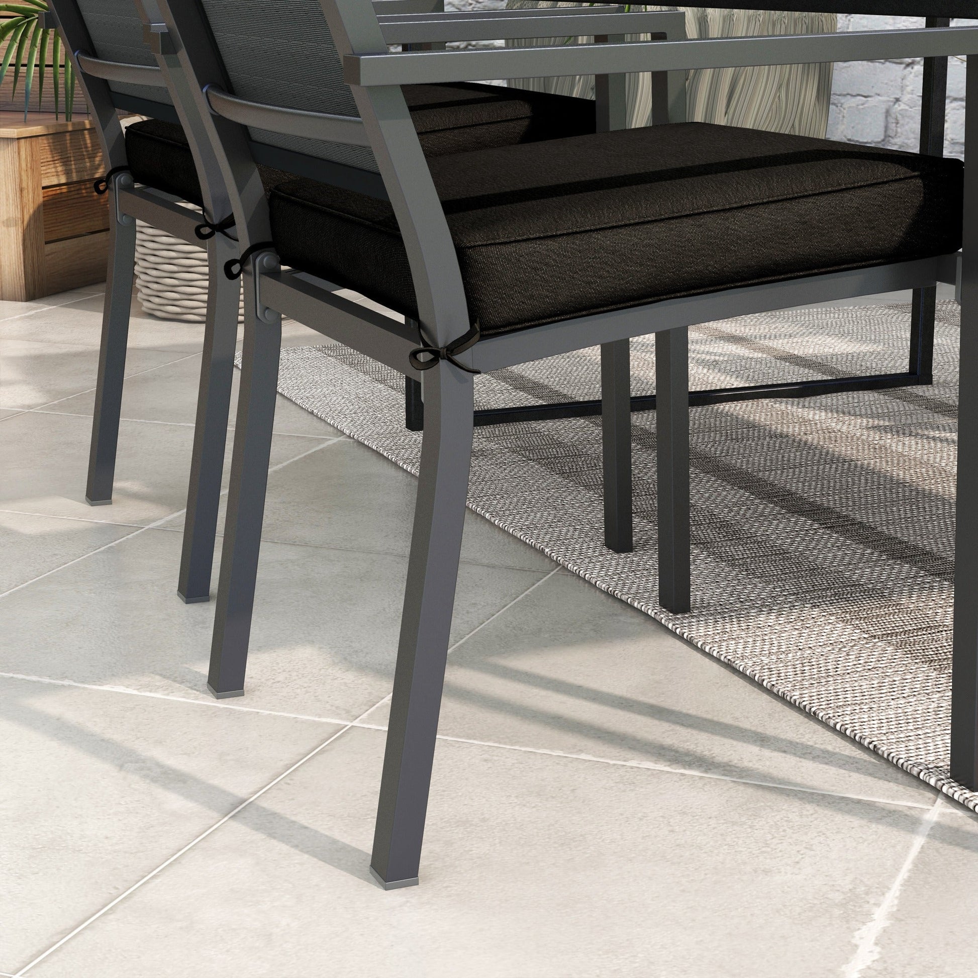 Set of 4 Outdoor Seat Cushions with Ties, Water Repellent Seat Pads for Garden Patio Kitchen Office Chairs, Black