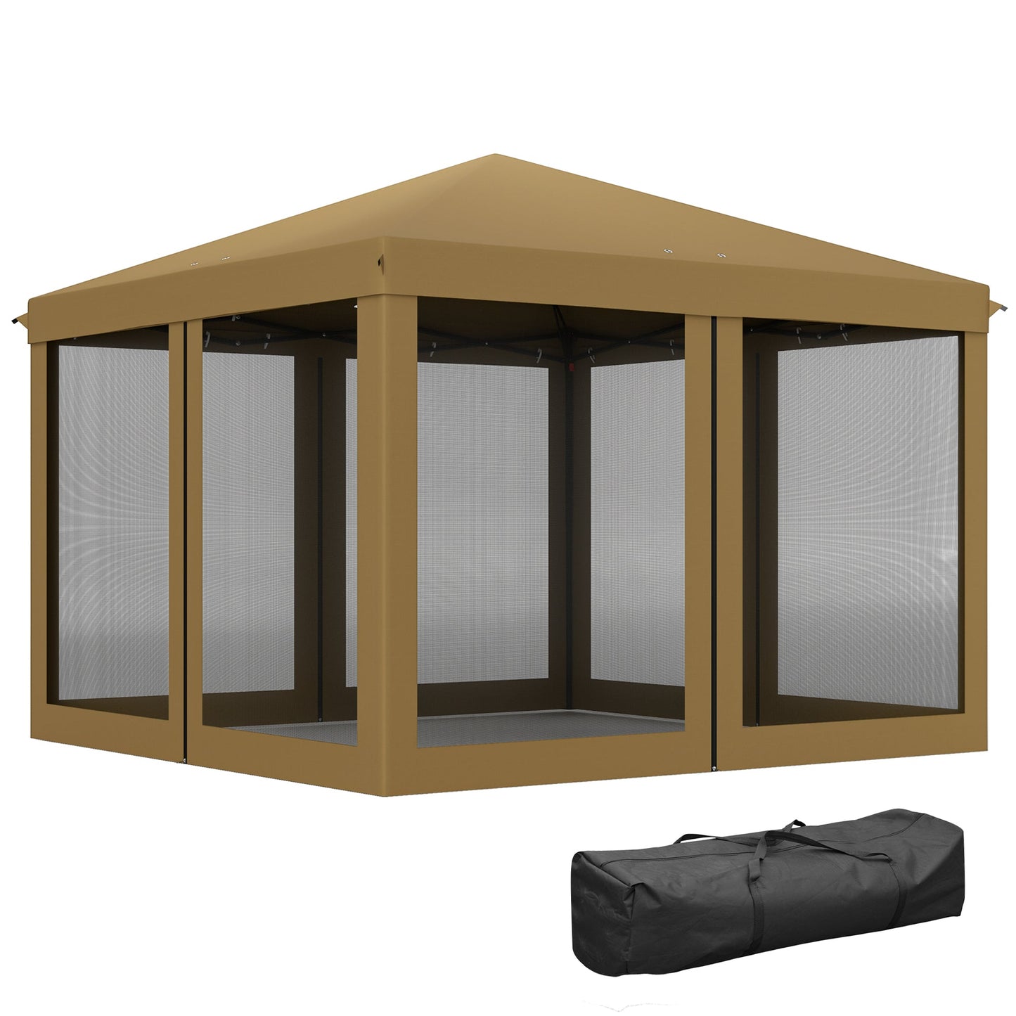 3 x 3 m Pop Up Gazebo, 420D Garden Tent Canopy with Removable Mesh Sidewall Netting, Carry Bag for Garden Patio Outdoor, Khaki