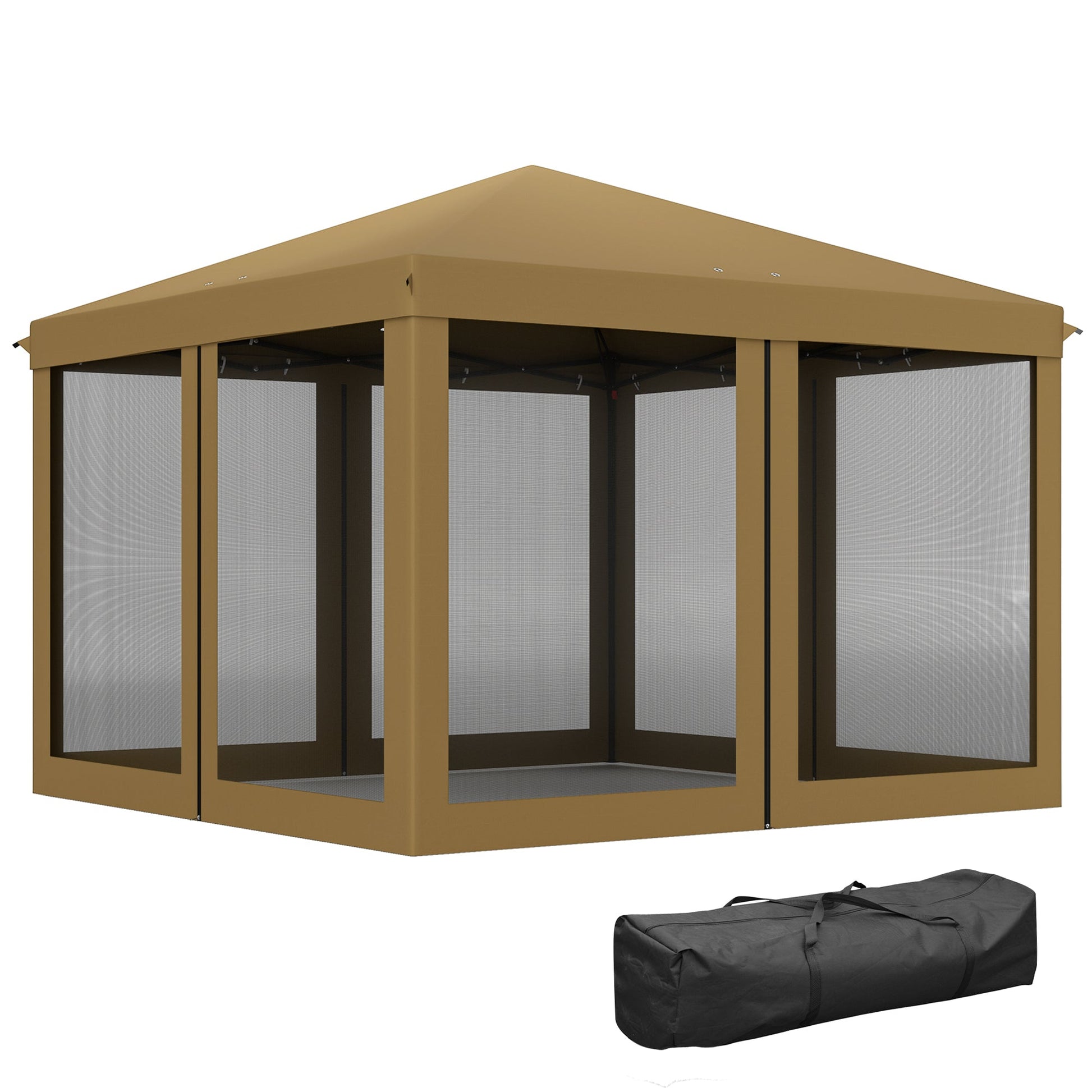 3 x 3 m Pop Up Gazebo, 420D Garden Tent Canopy with Removable Mesh Sidewall Netting, Carry Bag for Garden Patio Outdoor, Khaki