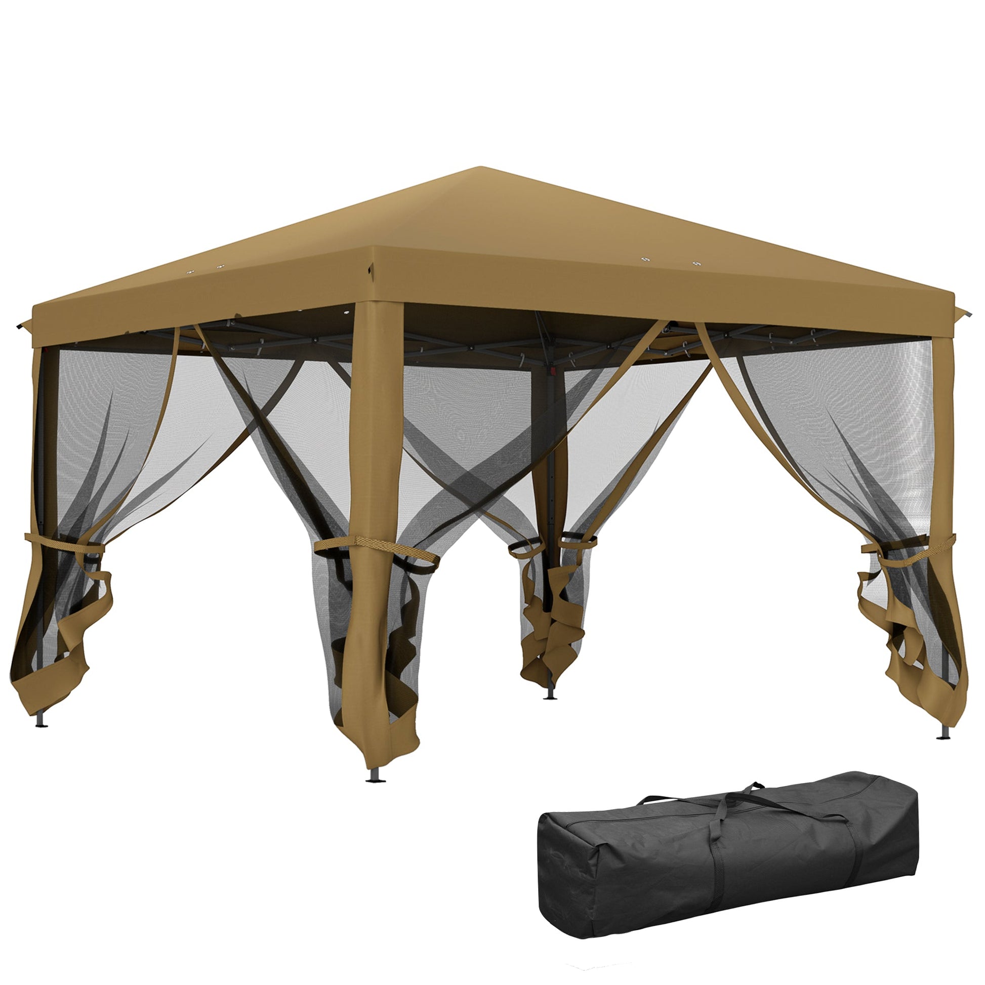 3 x 3 m Pop Up Gazebo, 420D Garden Tent Canopy with Removable Mesh Sidewall Netting, Carry Bag for Garden Patio Outdoor, Khaki