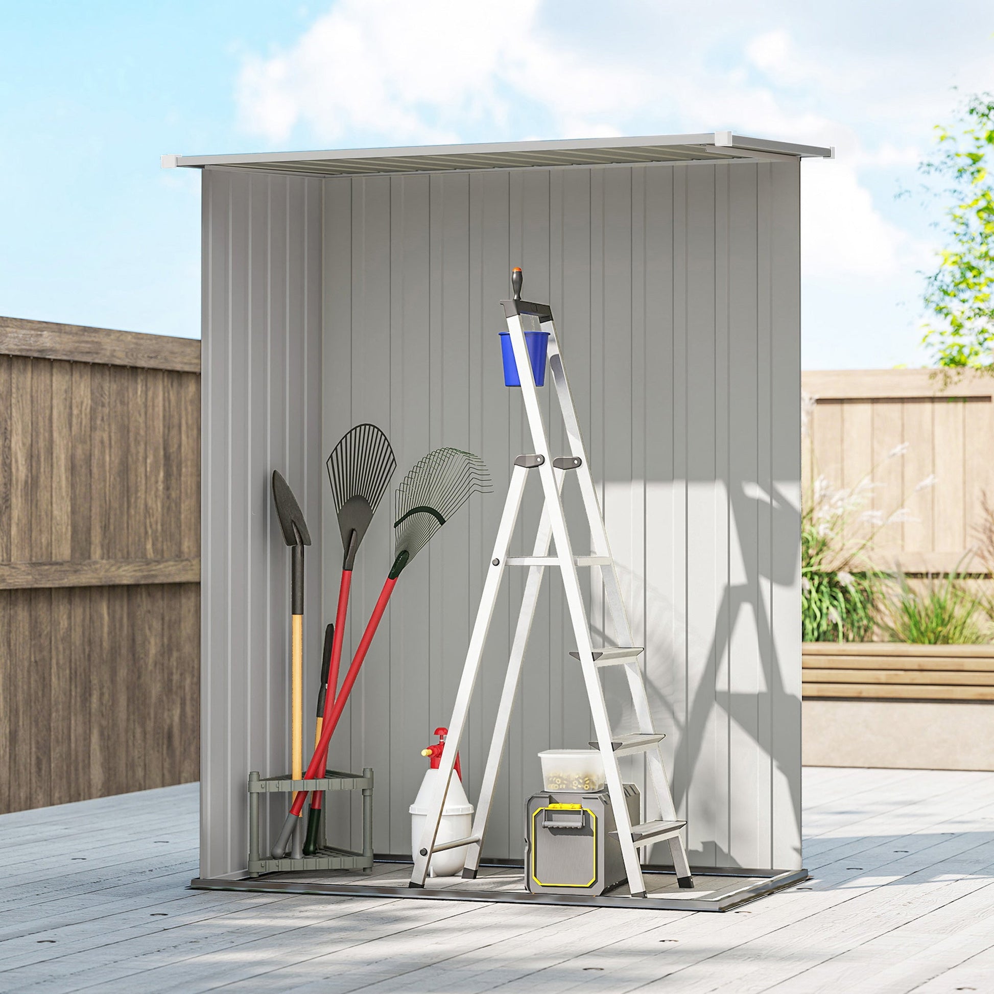 5ft x 3ft Garden Storage Shed, Outdoor Metal Shed with Sloped Roof, Lockable Door for Tools, Equipment, Aluminium Grey