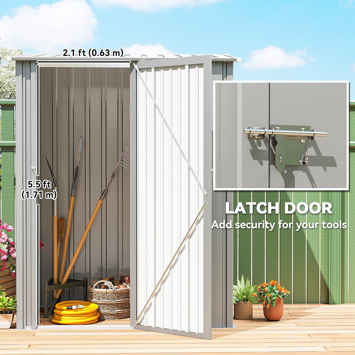 5ft x 3ft Garden Storage Shed, Outdoor Metal Shed with Sloped Roof, Lockable Door for Tools, Equipment, Aluminium Grey