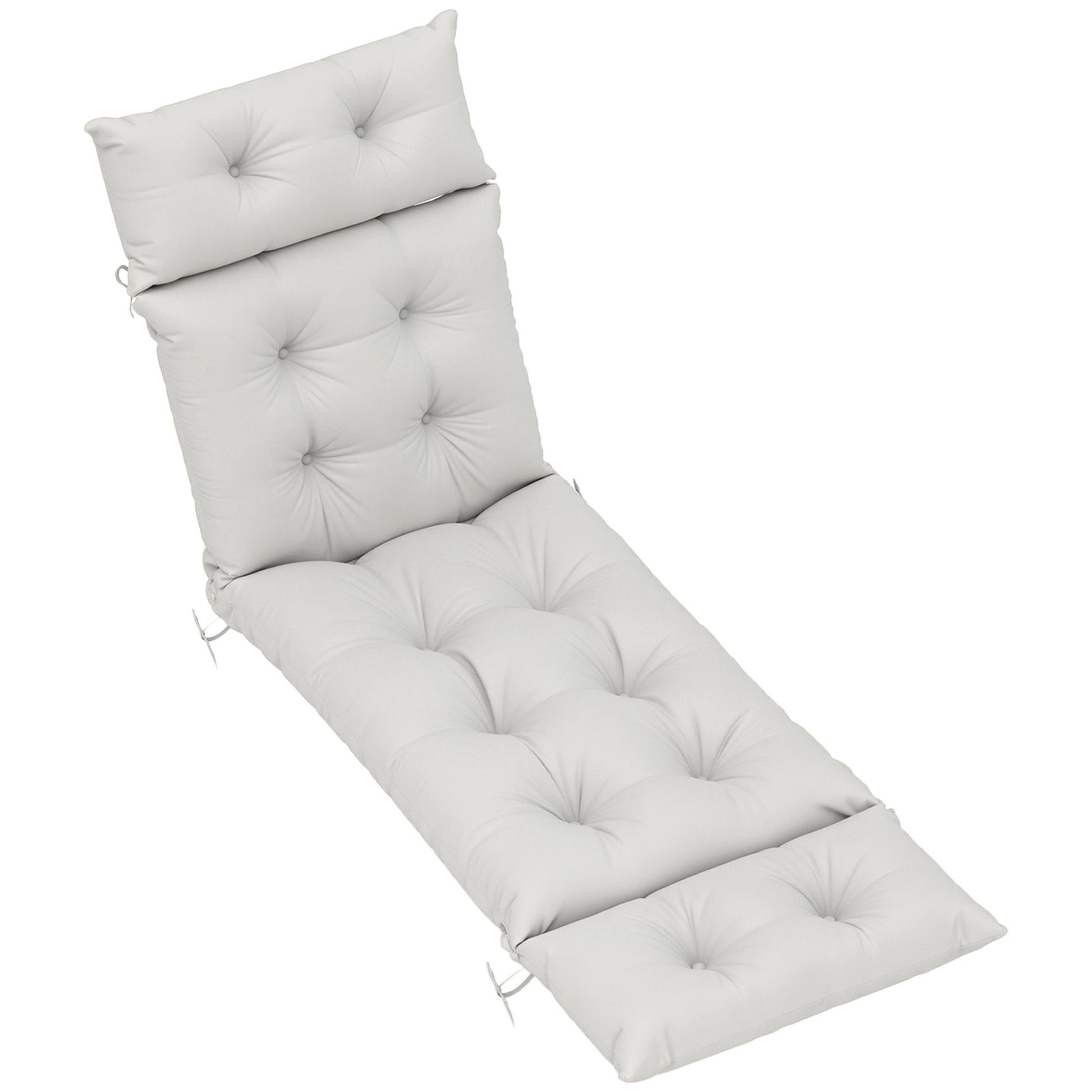 Sun Lounger Cushions Only, 190x56x10cm Garden Lounge Chair Cushions, UPF20+ 220gsm Fabric, Thick Sunbed Replacement Pads with 6 Ties, Light Grey