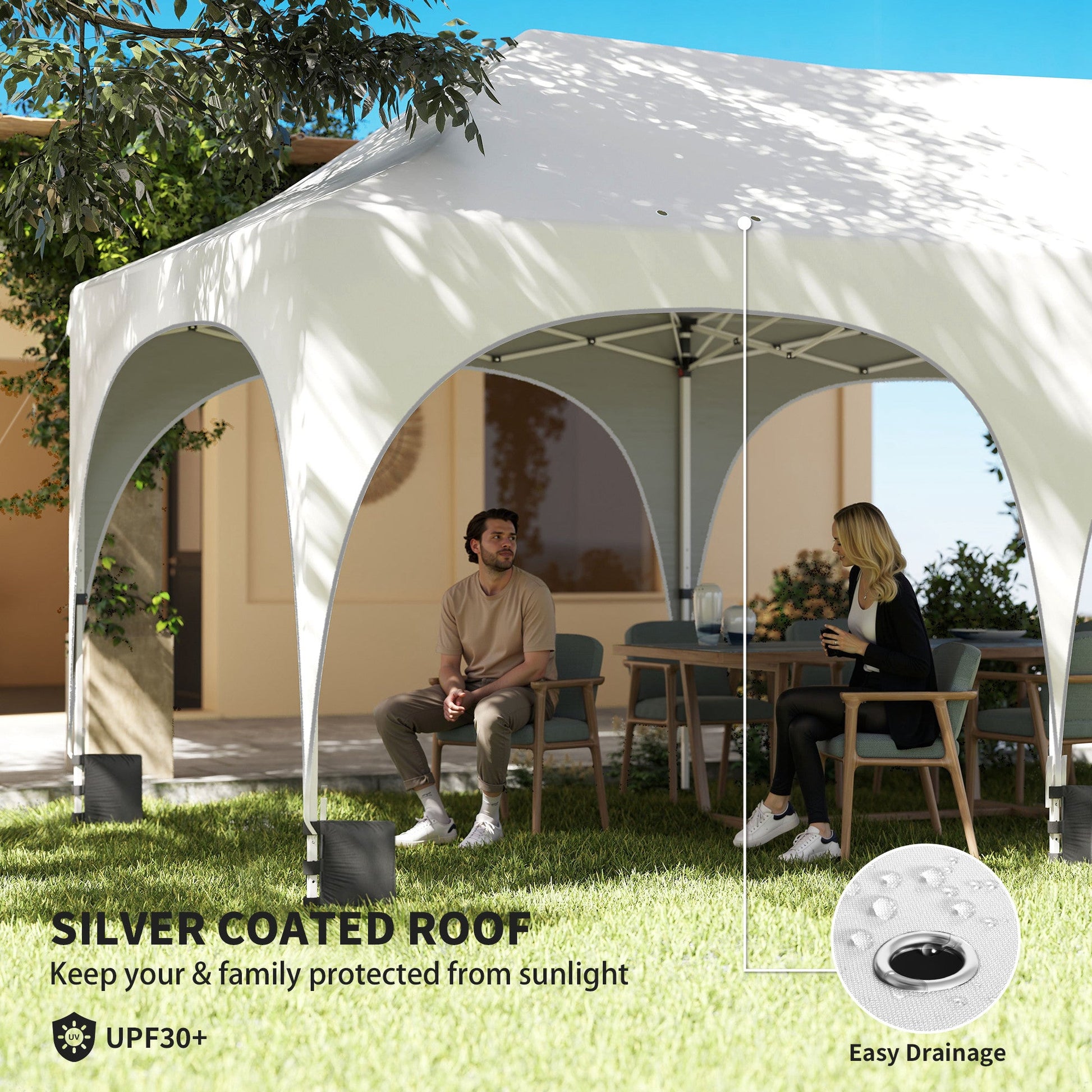 3 x 6m Pop Up Gazebo with Sides, 6 Sandbags, Peak Top Height Adjustable Outdoor Garden Party Tent Marquee Wedding Awning Canopy Instant Event Shelter with Carry Bag, Windows, Light Grey/White