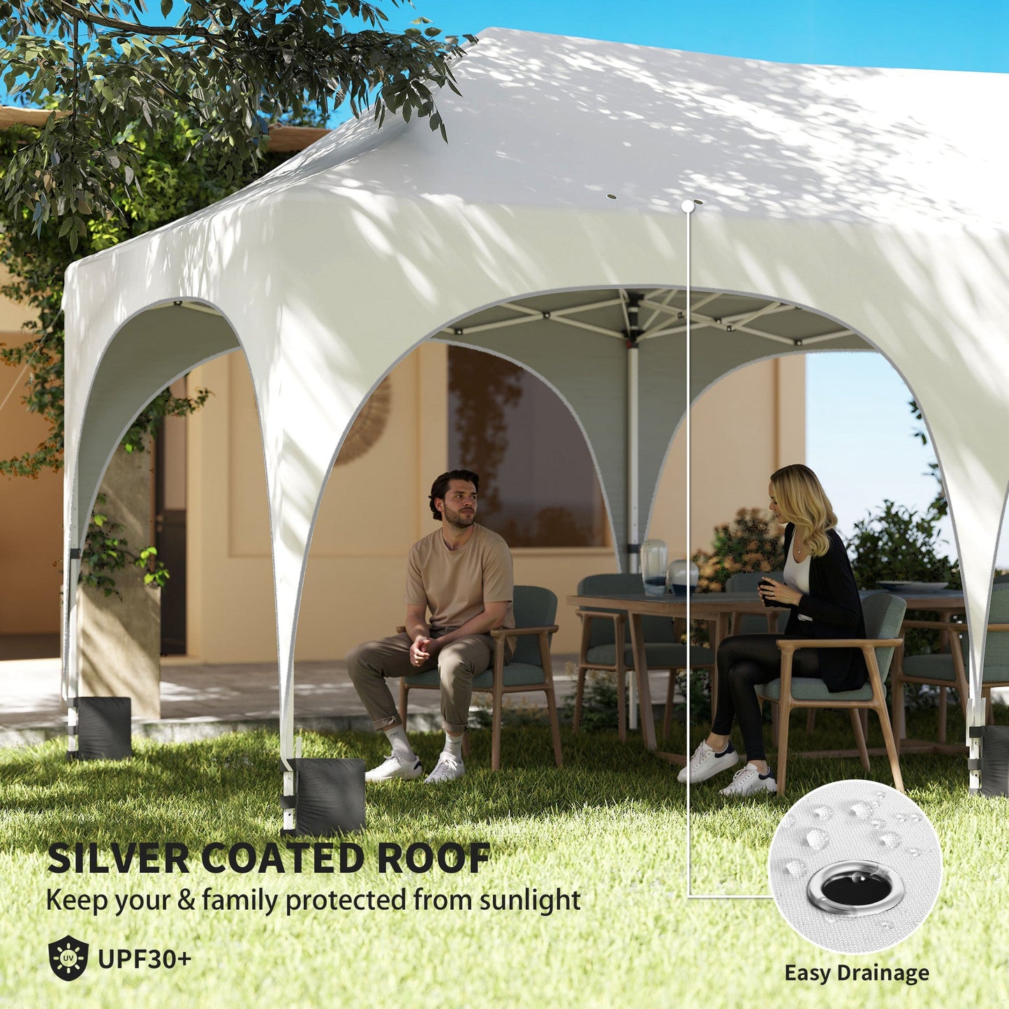 3 x 6m Pop Up Gazebo with Sides, 6 Sandbags, Peak Top Height Adjustable Outdoor Garden Party Tent Marquee Wedding Awning Canopy Instant Event Shelter with Carry Bag, Windows, Light Grey/White