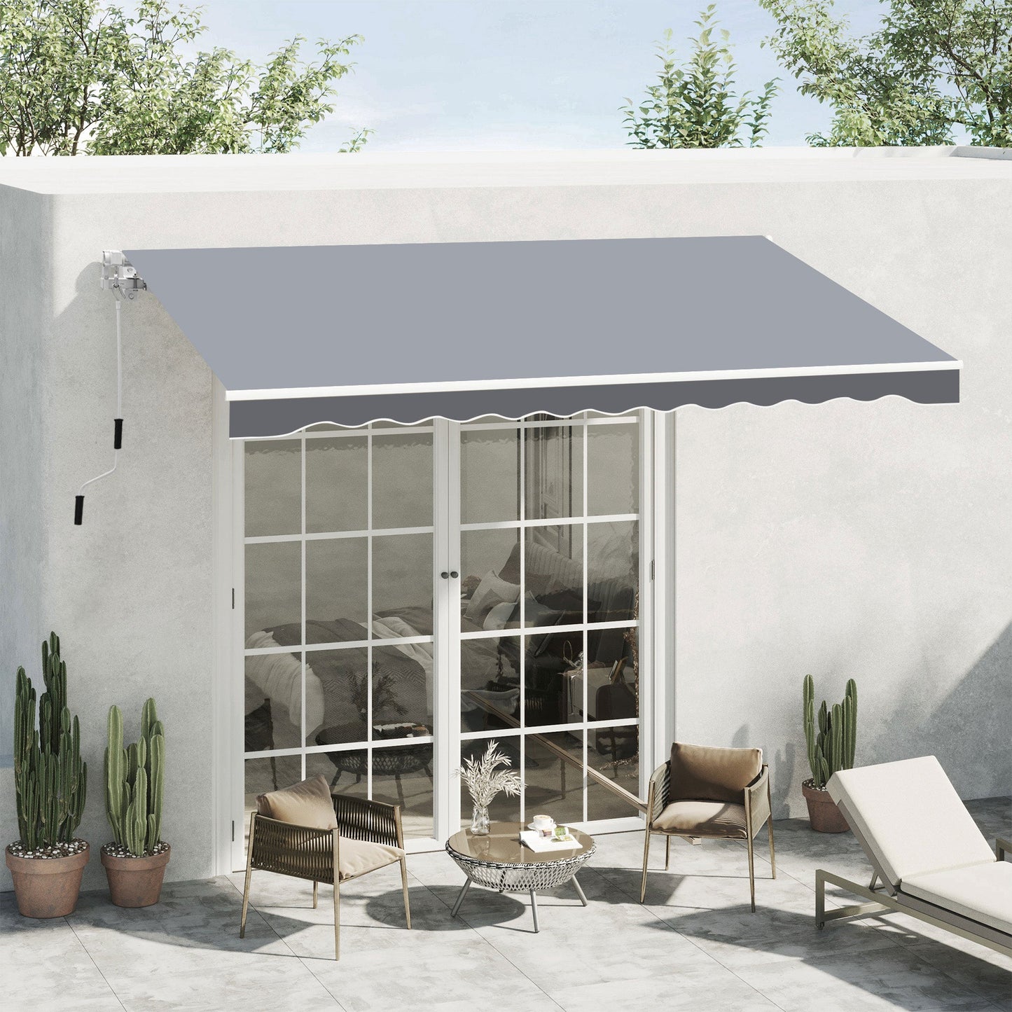 2.5m x 2m Garden Patio Manual Awning Canopy Sun Shade Shelter Retractable with Winding Handle Grey