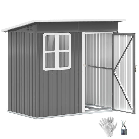 7 x 4ft Storage Shed Galvanised Steel Garden Shed, Metal Shed with Foundation Kit, Window, Lockable Wide Door and Air Vents for Outdoor Patio, Dark Grey