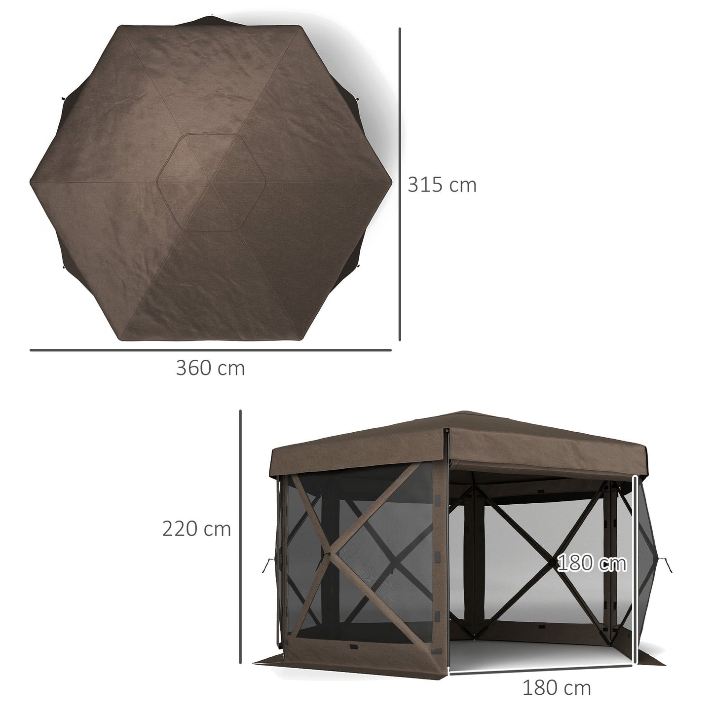 3 x 3(m) Hexagon Pop Up Gazebo with 5 Sides and Carry Bag, Waterproof, UV Resistant Party Tent Instant Event Shelter with Netting for Garden, Patio, Brown