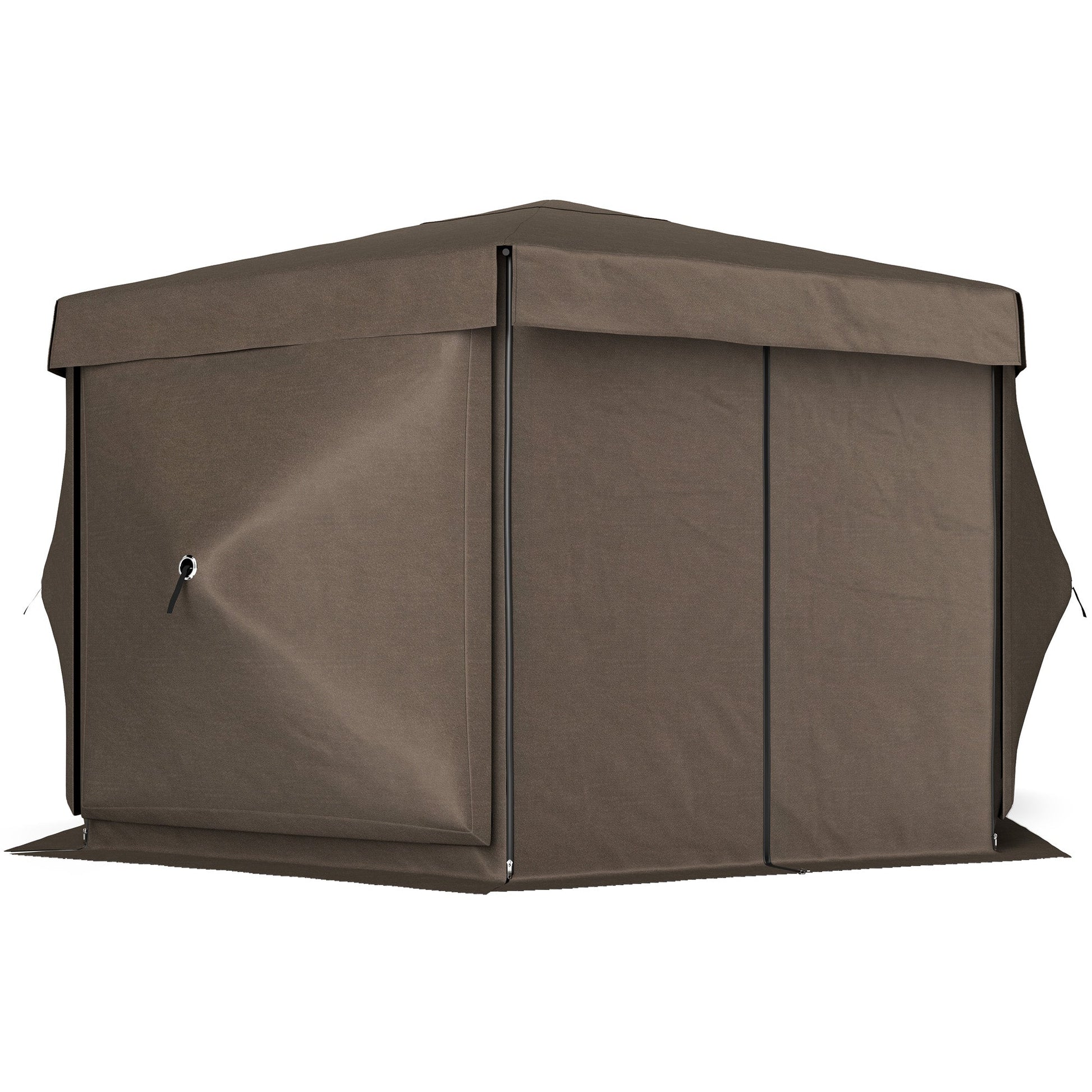 3 x 3(m) Hexagon Pop Up Gazebo with 5 Sides and Carry Bag, Waterproof, UV Resistant Party Tent Instant Event Shelter with Netting for Garden, Patio, Brown