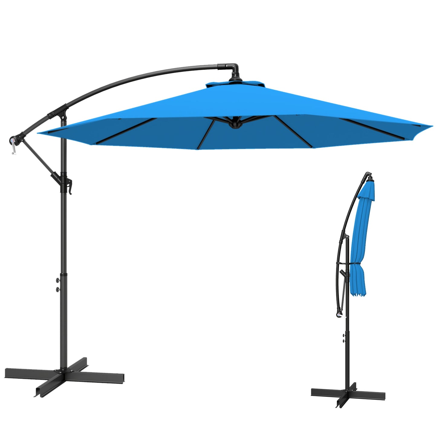 3 m Cantilever Parasol with Cross Base, Offset Outdoor Umbrella, Crank Handle, Hanging Sun Shade, Blue
