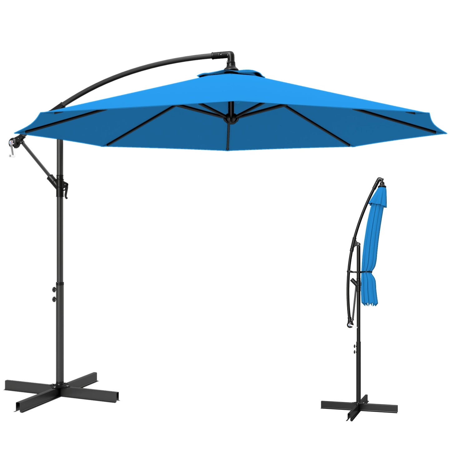 3 m Cantilever Parasol with Cross Base, Offset Outdoor Umbrella, Crank Handle, Hanging Sun Shade, Blue