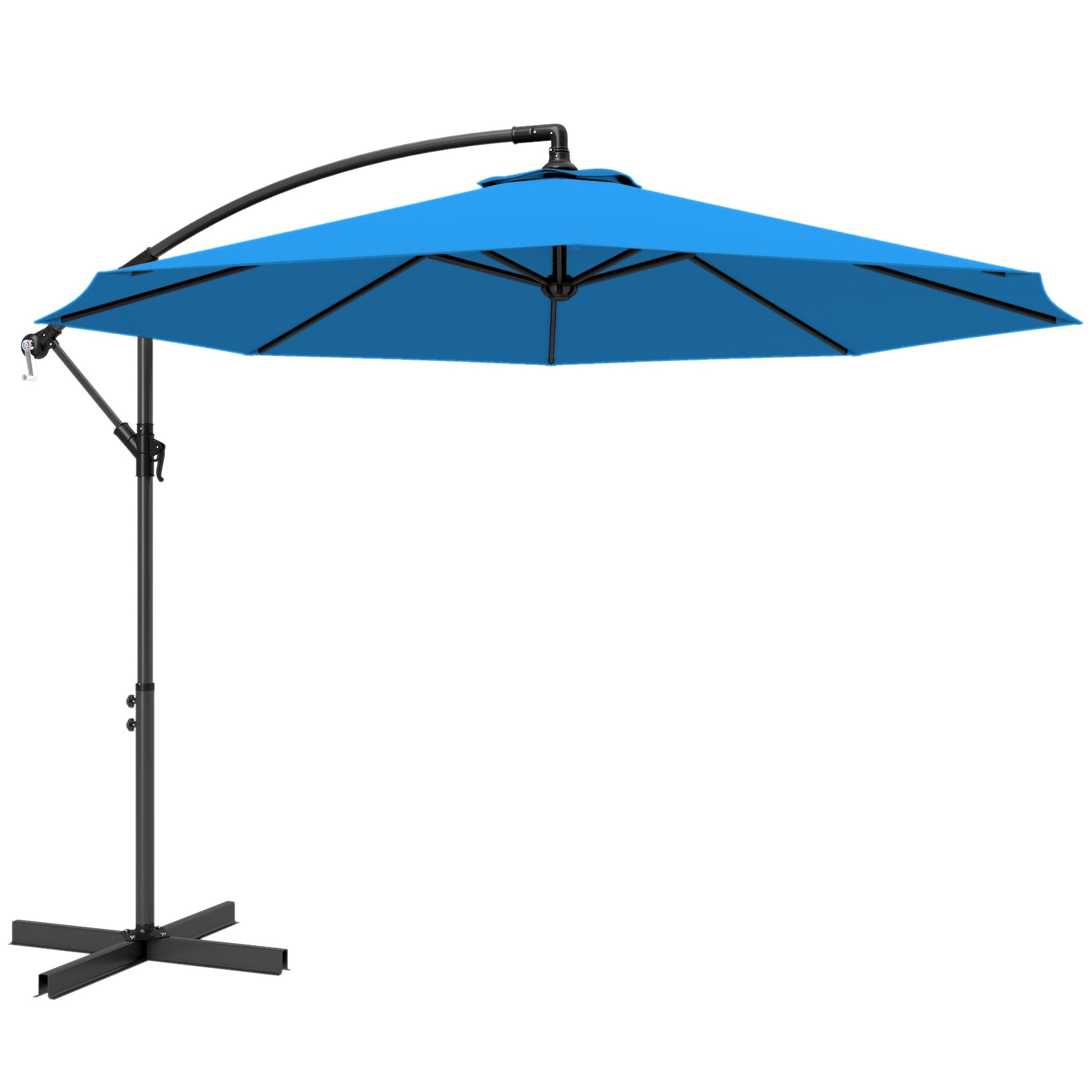 3 m Cantilever Parasol with Cross Base, Offset Outdoor Umbrella, Crank Handle, Hanging Sun Shade, Blue