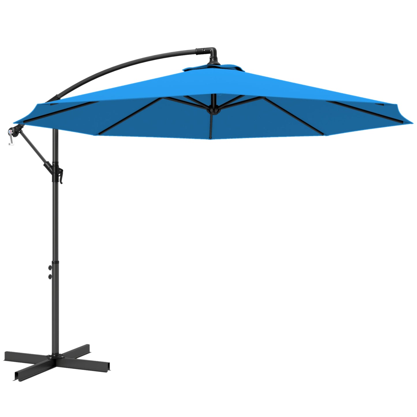 3 m Cantilever Parasol with Cross Base, Offset Outdoor Umbrella, Crank Handle, Hanging Sun Shade, Blue