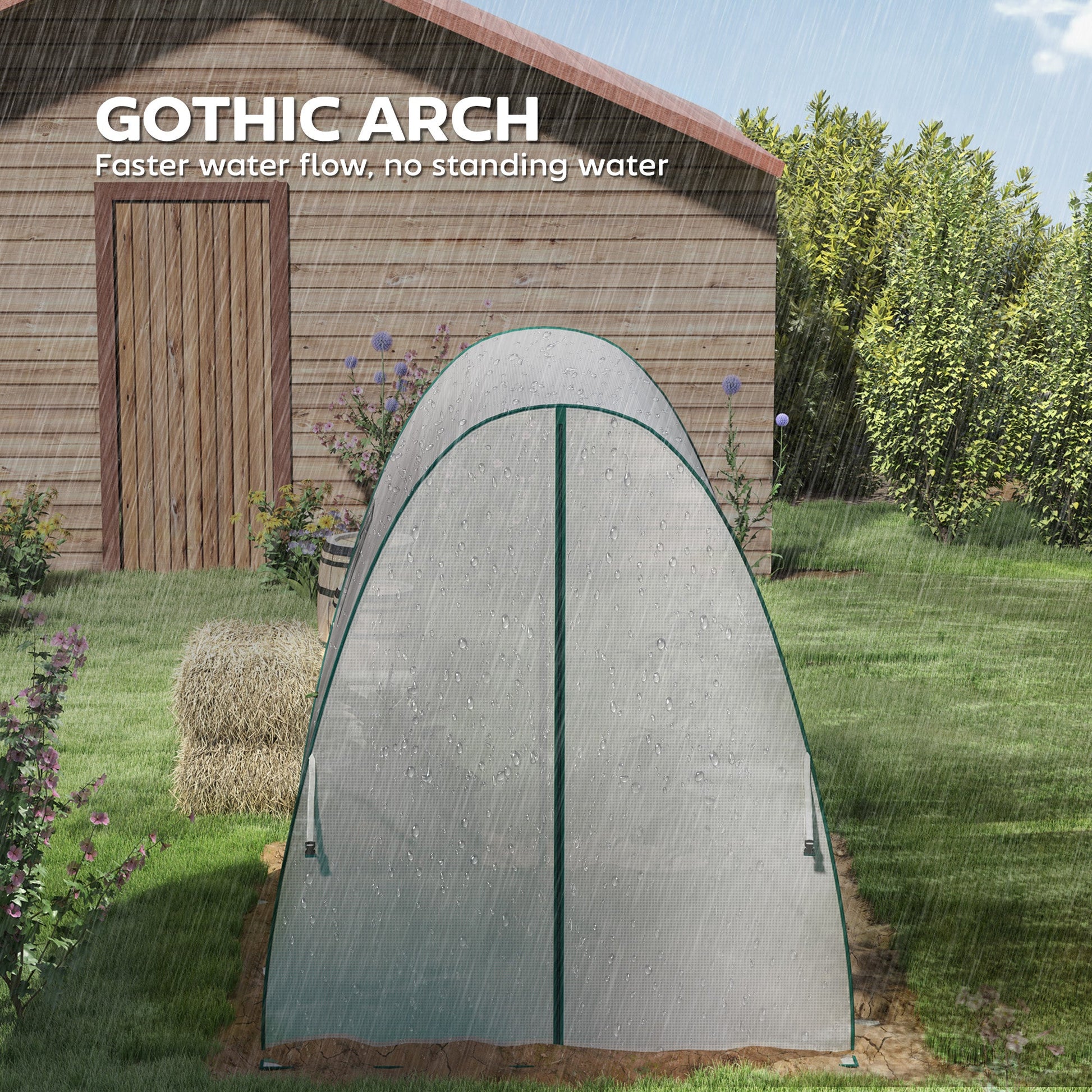 Hoop House Greenhouse with Sandbags and Hemmed PE Cover, 1.8 x 1.8 x 2m Walk-In Tunnel Green House with 2 Doors and Screen Windows, Portable Greenhouse Gardening Plant Hot House, White