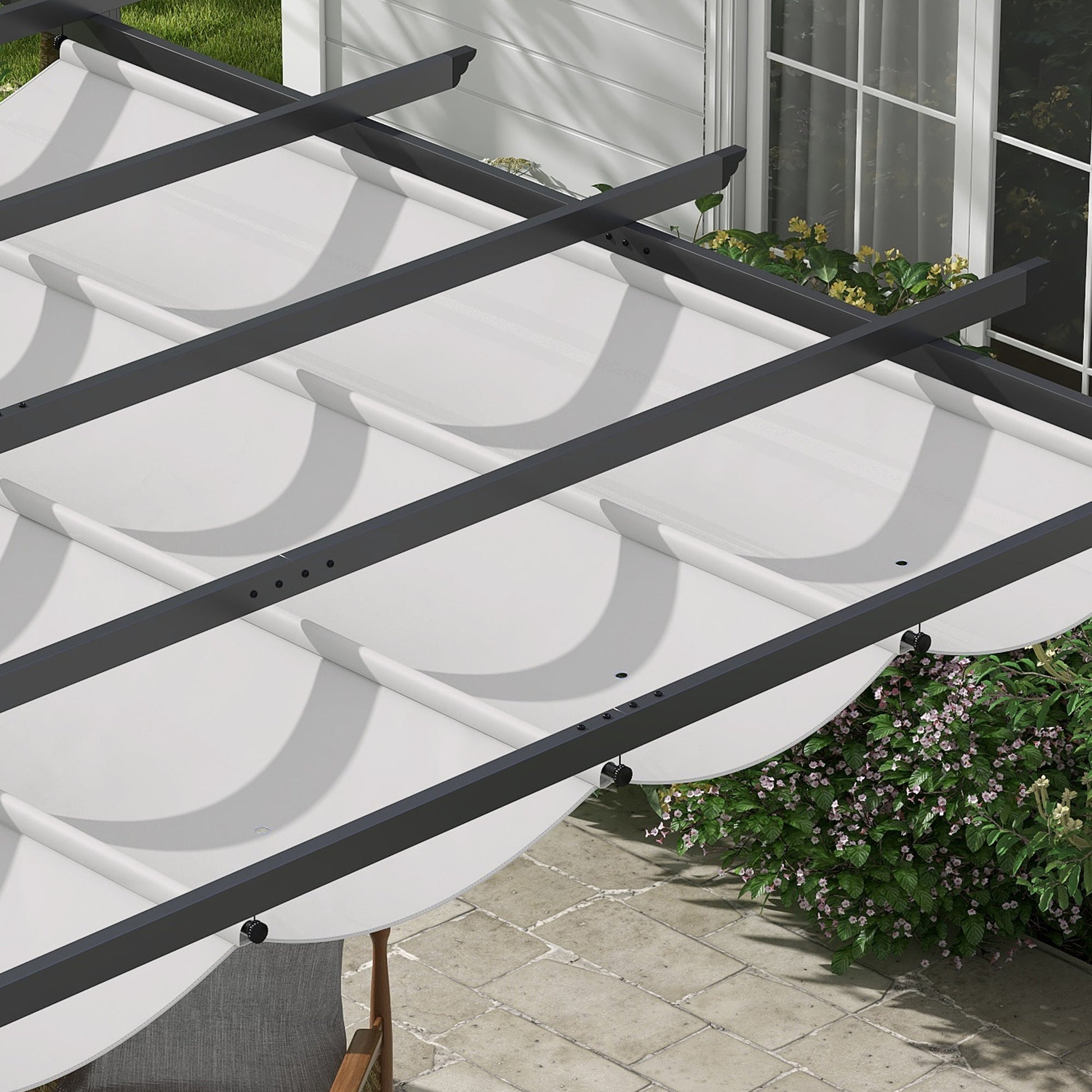 3 x 3(m) Pergola with Retractable Roof Canopy, Aluminium Frame Garden Gazebo Outdoor Sun Shade Shelter for Grill, Patio, Light Grey