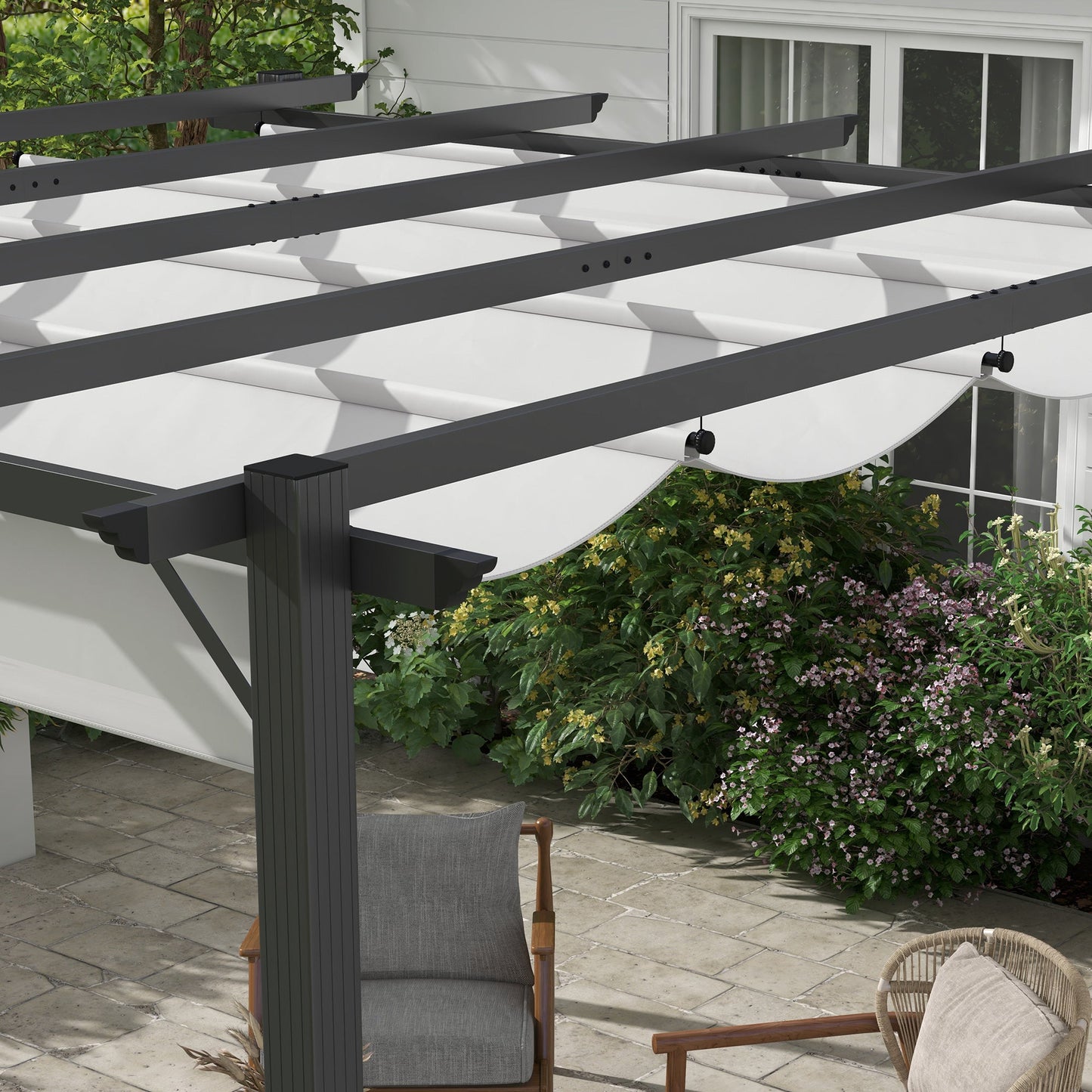 3 x 3(m) Pergola with Retractable Roof Canopy, Aluminium Frame Garden Gazebo Outdoor Sun Shade Shelter for Grill, Patio, Light Grey