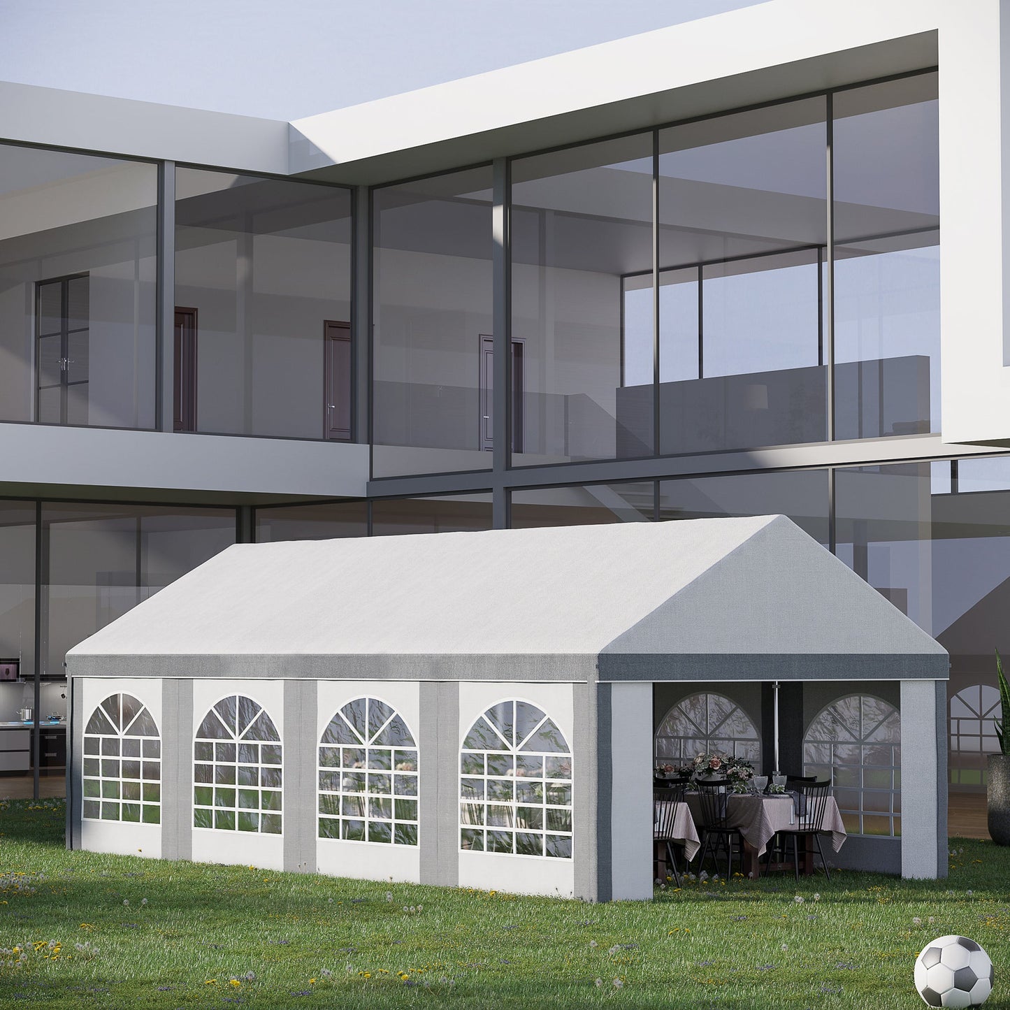 8 x 4m Galvanised Party Tent, Marquee Gazebo with Sides, Eight Windows and Double Doors, for Parties, Wedding and Events